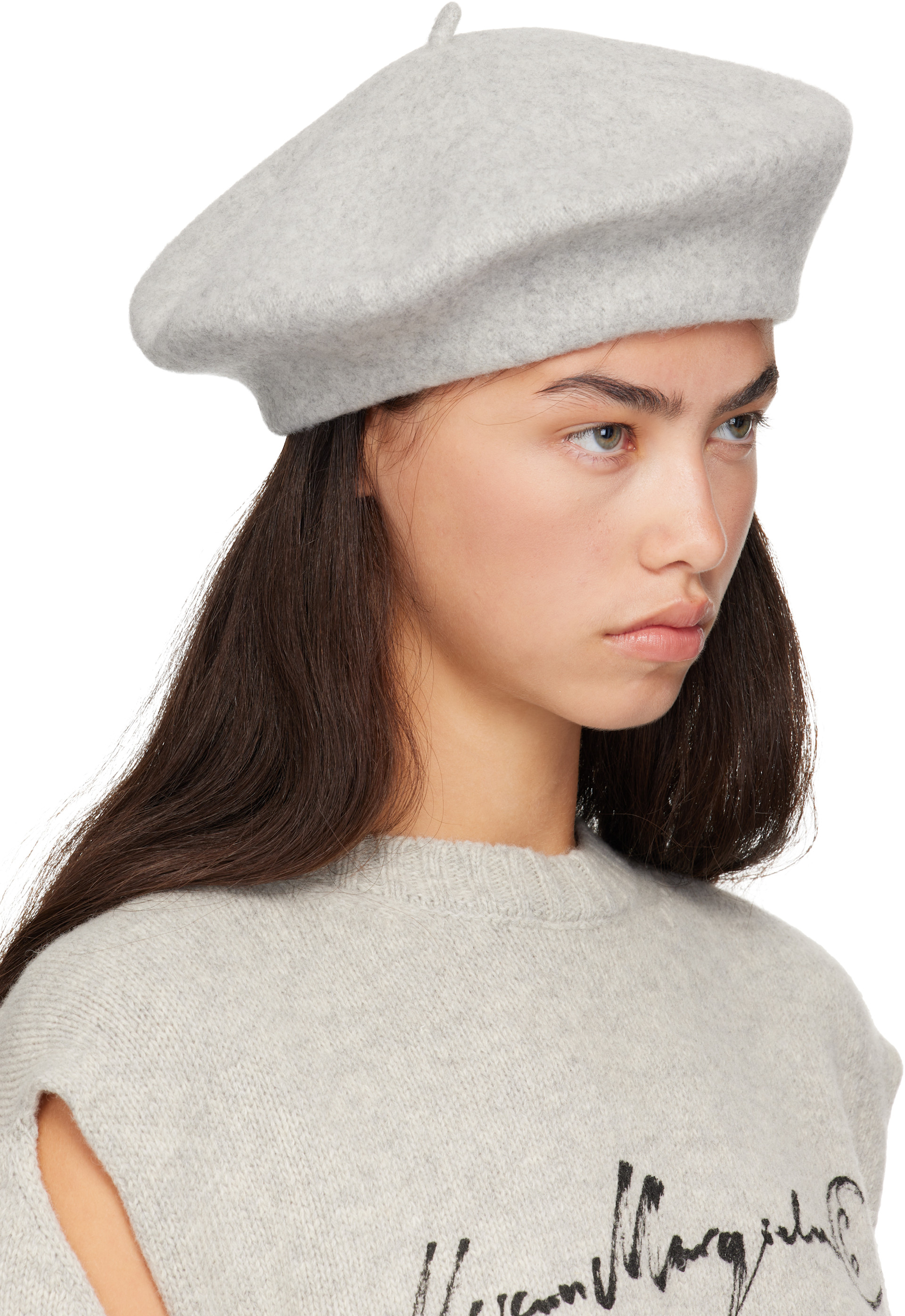 Maison Margiela: グレー 4-Stitch ウール ベレー帽 | SSENSE 日本