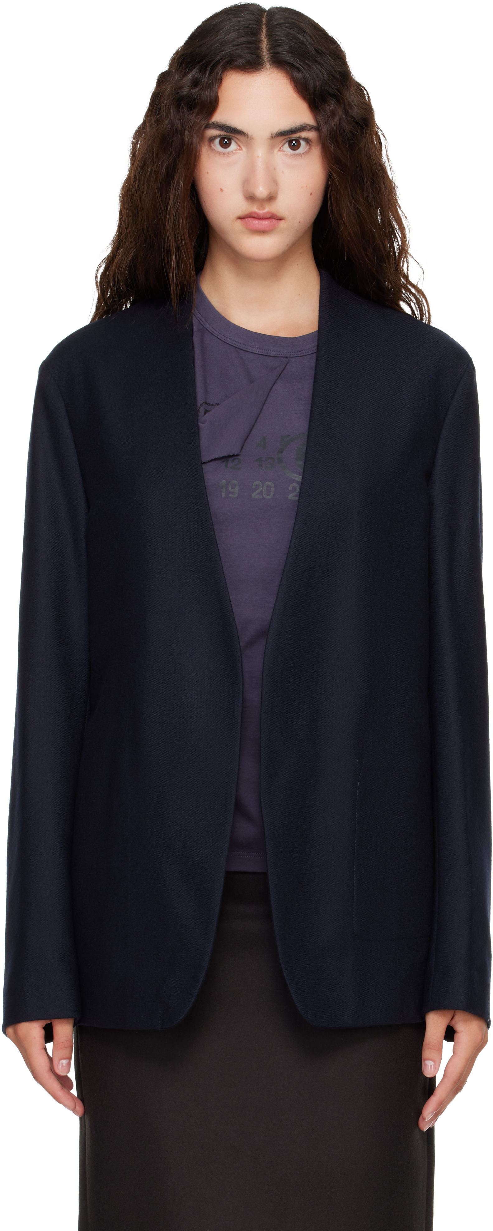 Maison Margiela: Navy Minimal Virgin Wool Blazer | SSENSE