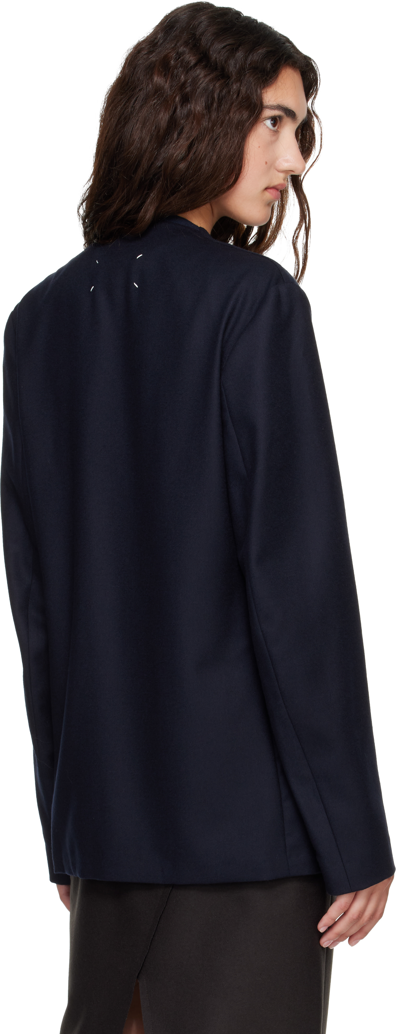 Maison Margiela: Navy Minimal Virgin Wool Blazer | SSENSE