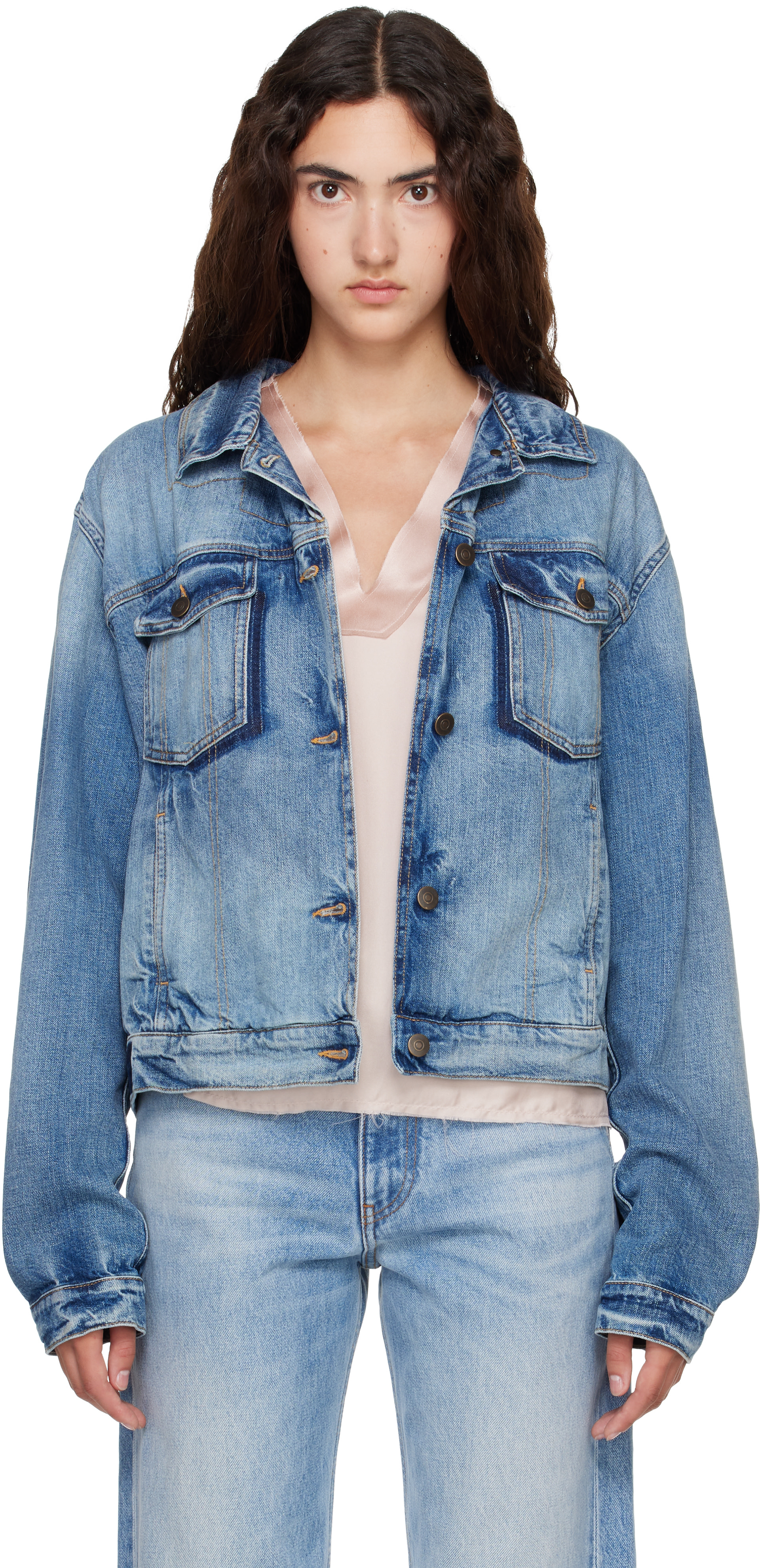 Maison Margiela: ブルー Folded Collar デニムジャケット | SSENSE 日本