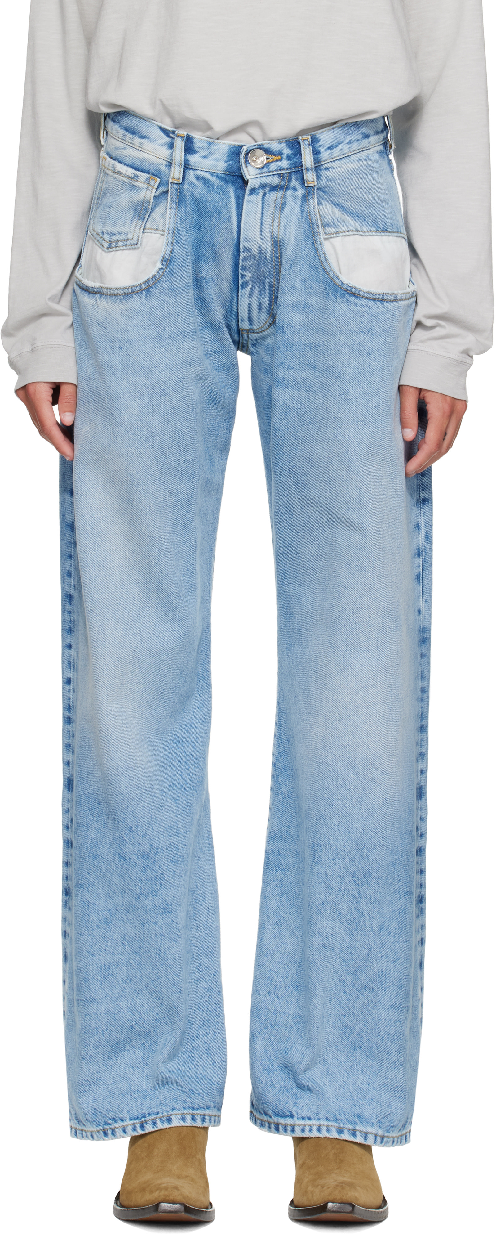 Maison Margiela: ブルー Contrasted Pockets ストレートジーンズ