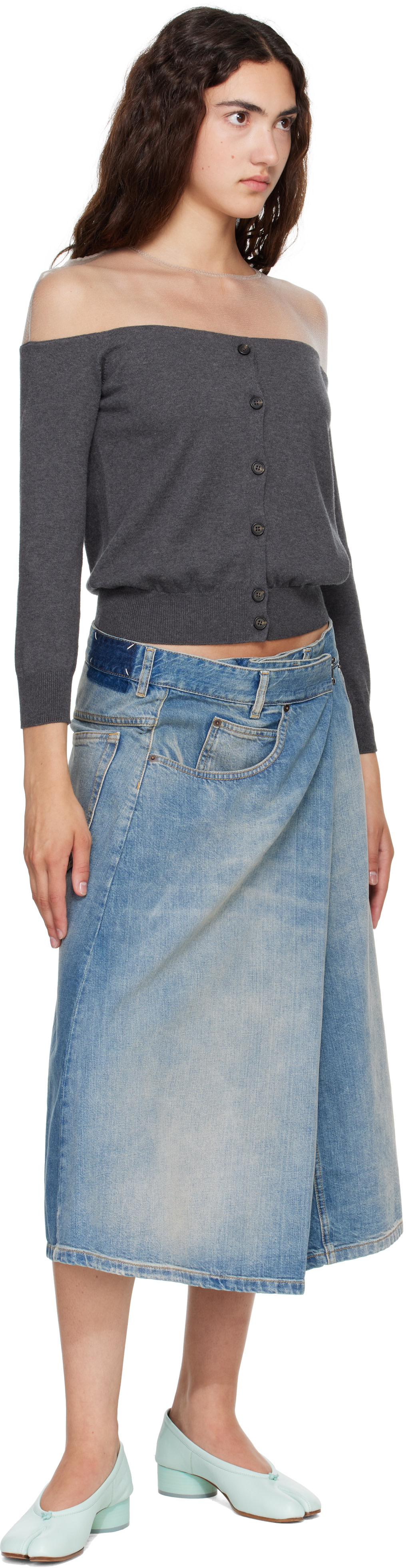 Maison Margiela: Blue Wrap Denim Midi Skirt | SSENSE
