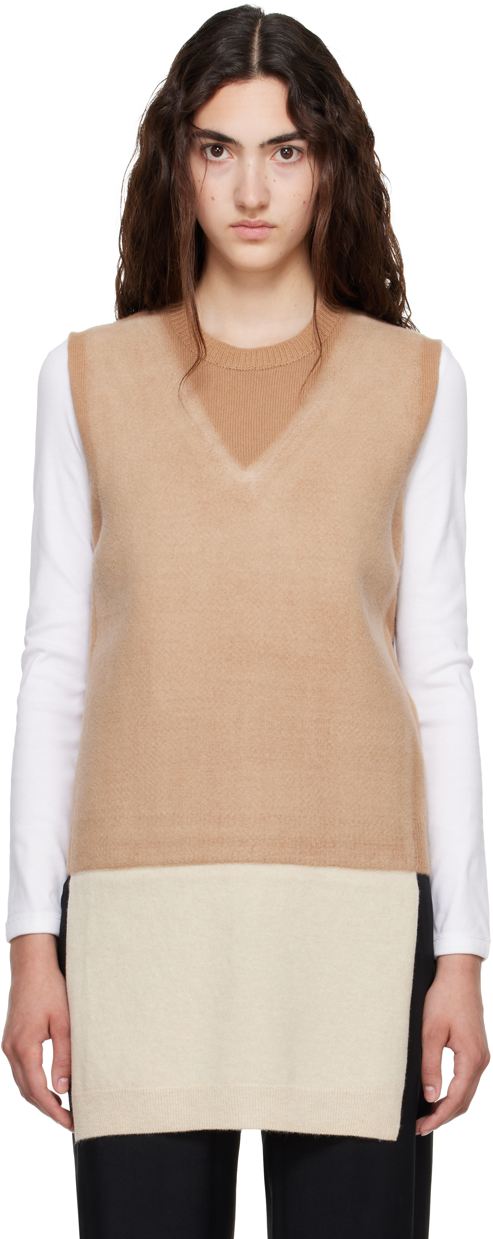 Maison Margiela: Tan & Beige Fused Knit Vest | SSENSE
