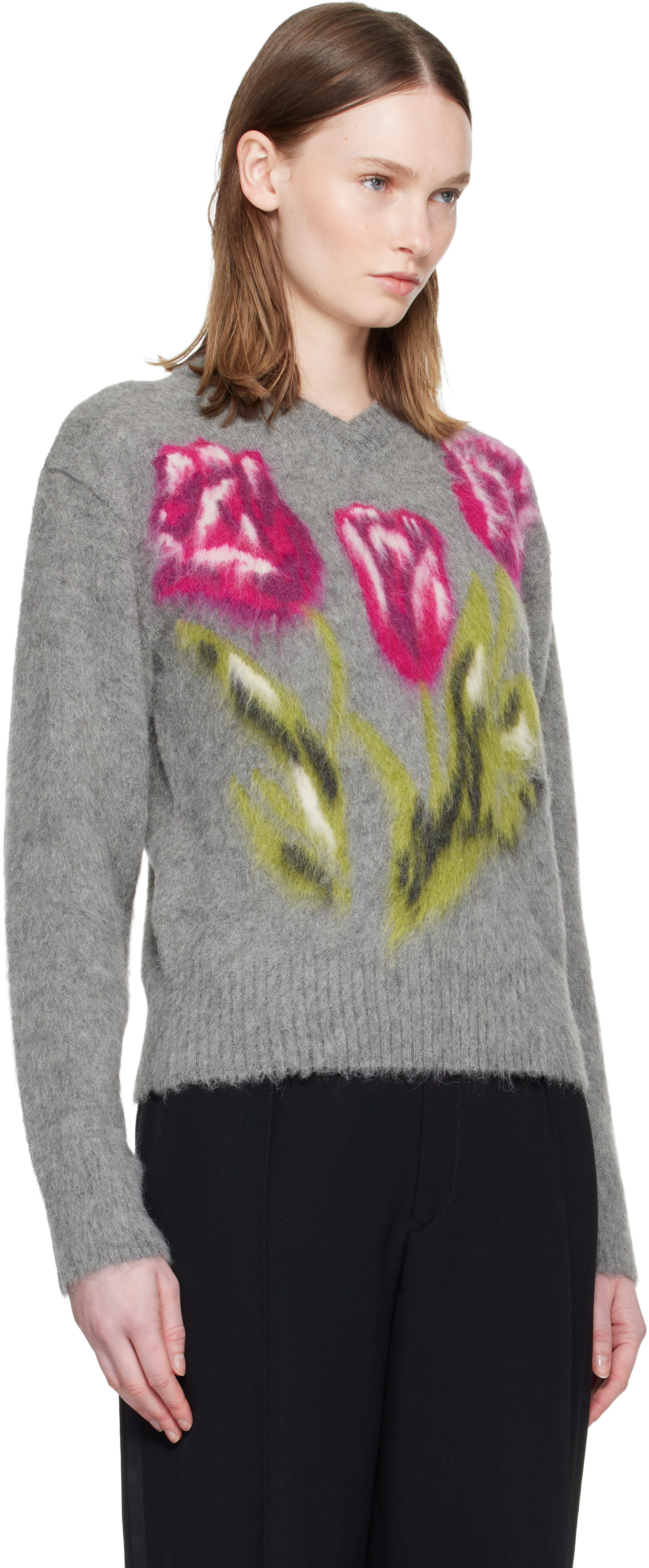 Maison Margiela - Pull gris en alpaga à col en V