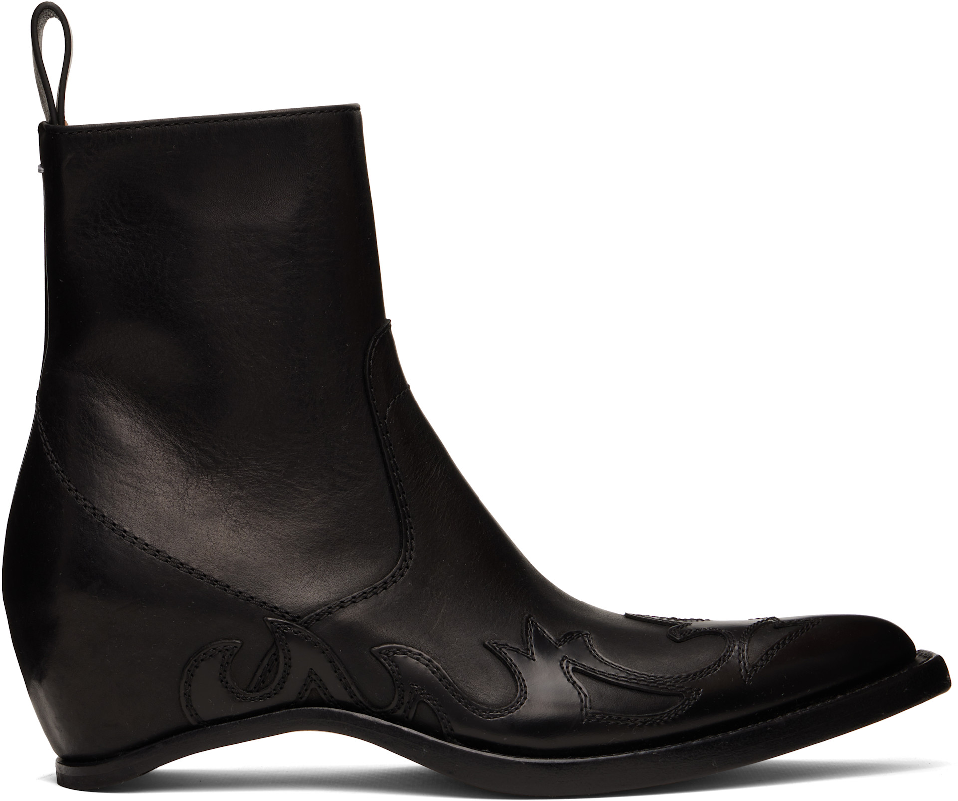 Maison Margiela: Black Heel-Less Western Flame Boots | SSENSE