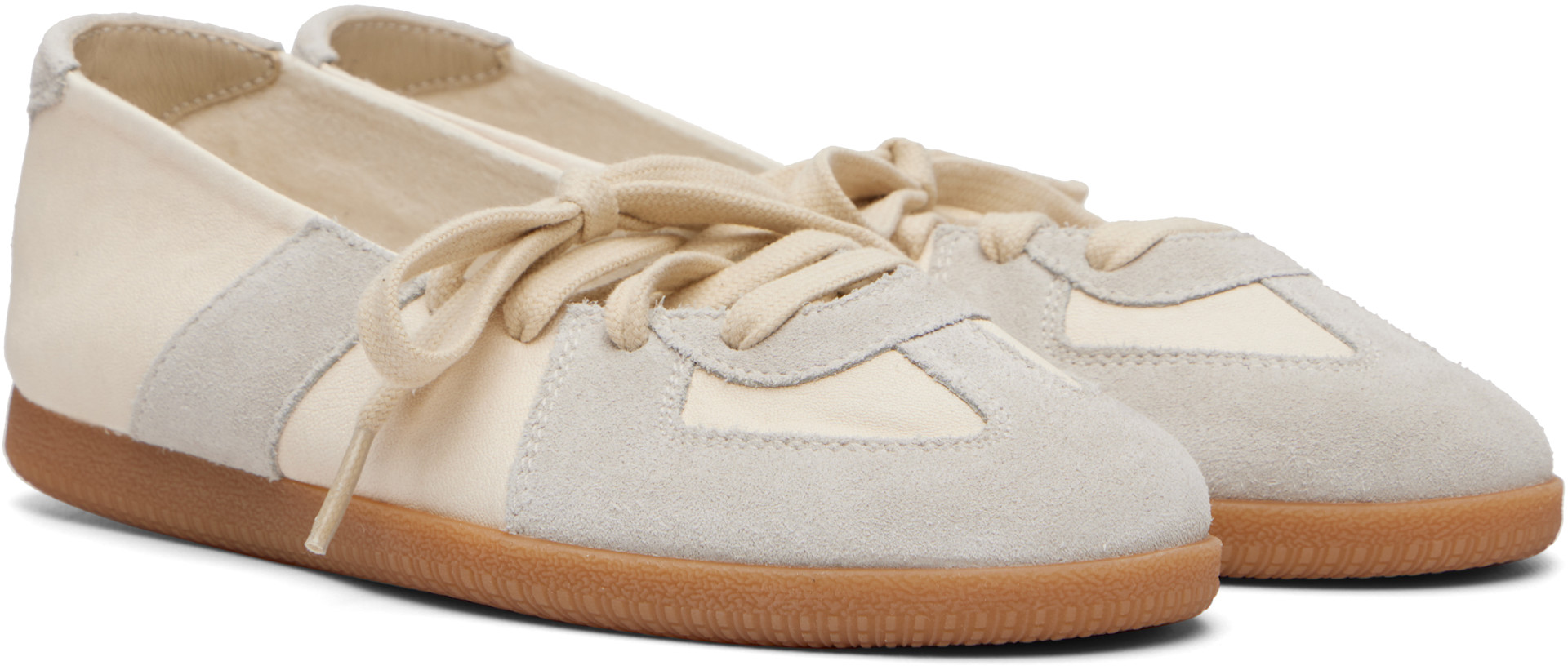 Maison Margiela: Off-White & Gray Replica Soft Laced Ballerina