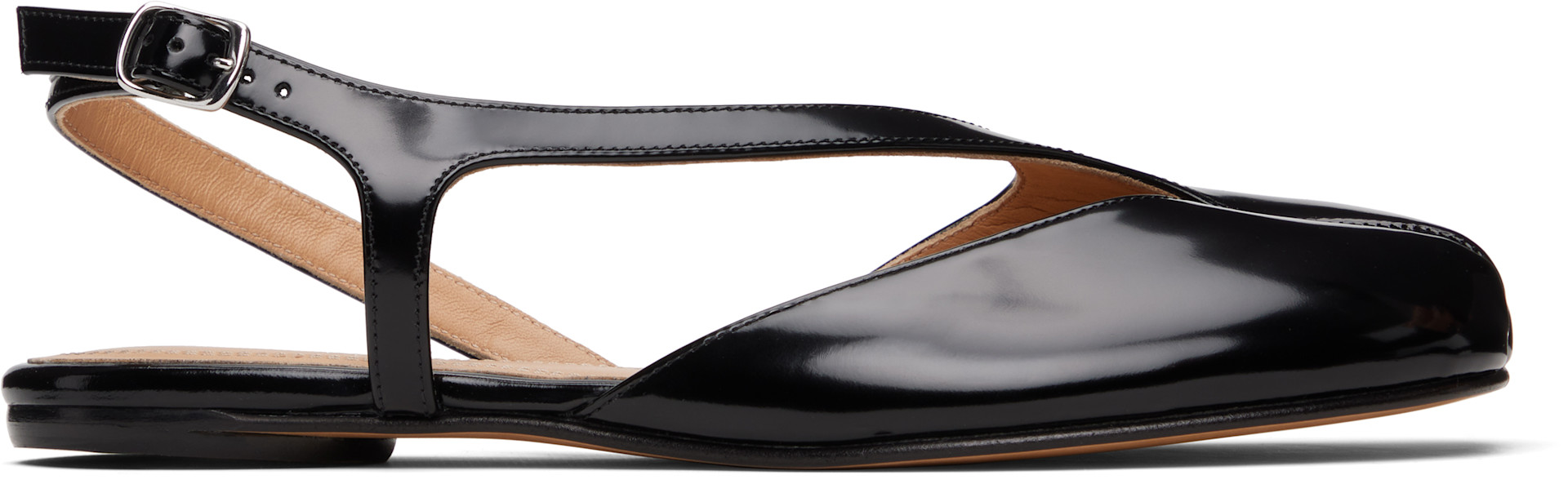 Maison Margiela: ブラック Tabi スリングバック フラットサンダル