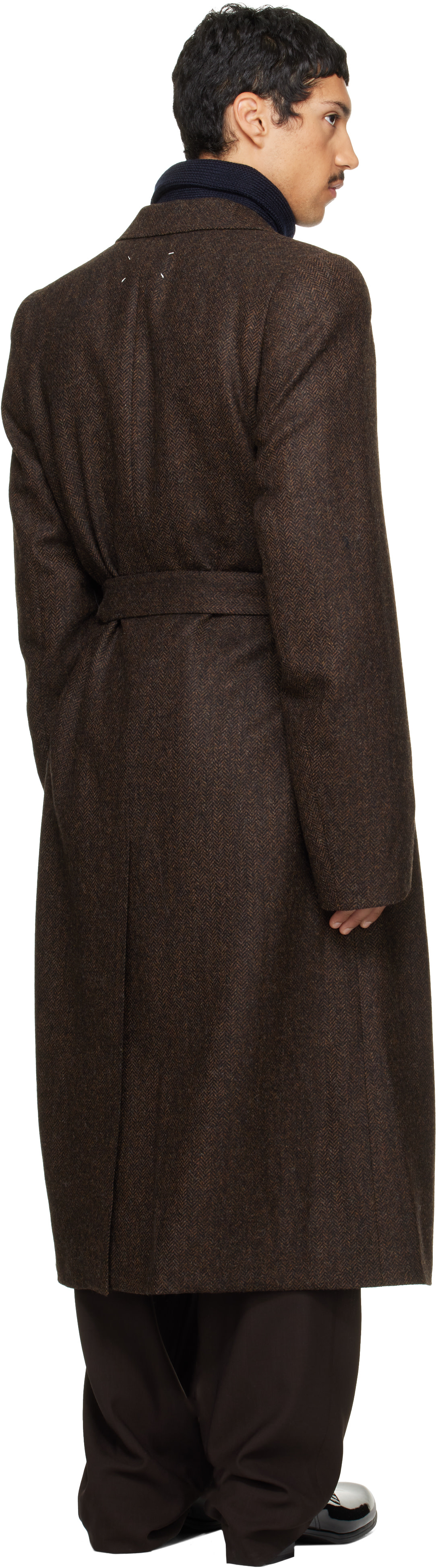 Maison Margiela - Brown Belted Herringbone Wool Coat