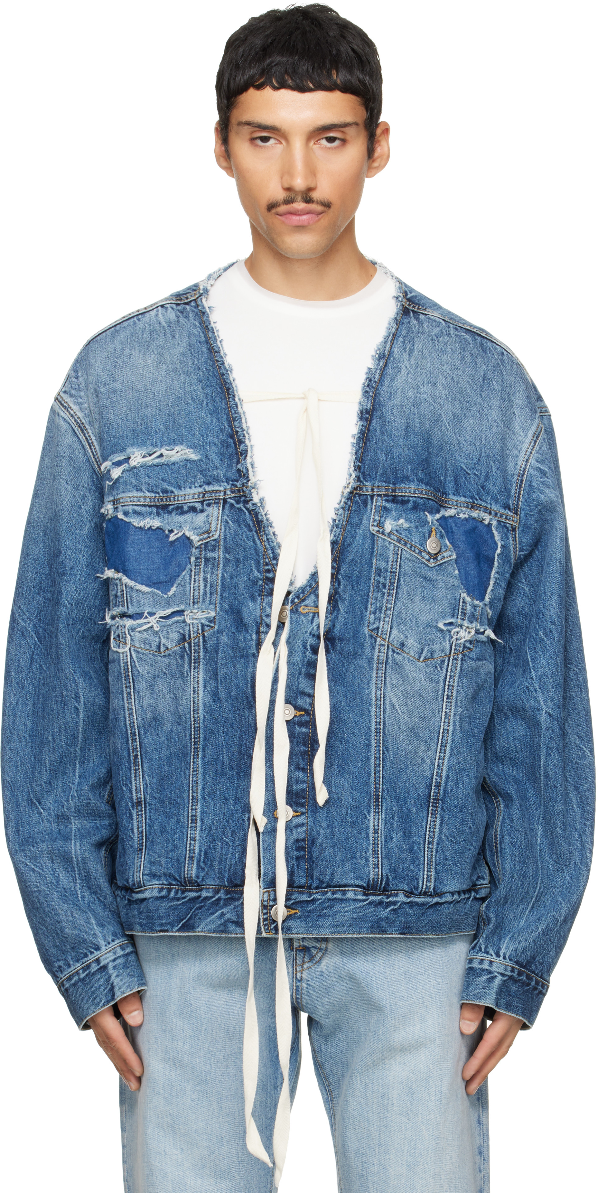 Maison Margiela - Blouson bleu à effet usé