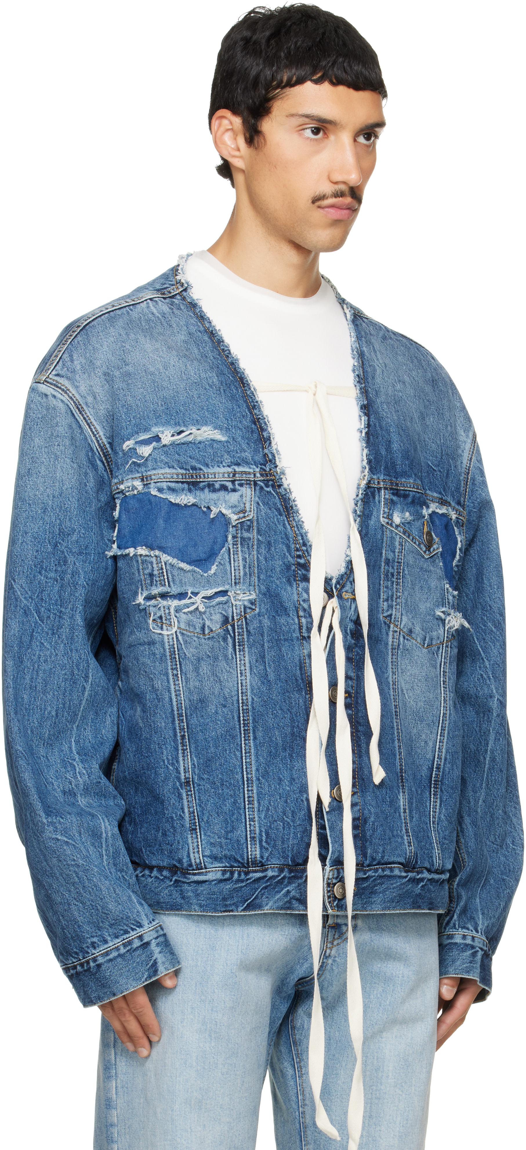 Maison Margiela - Blue Distressed Deep Open Jacket