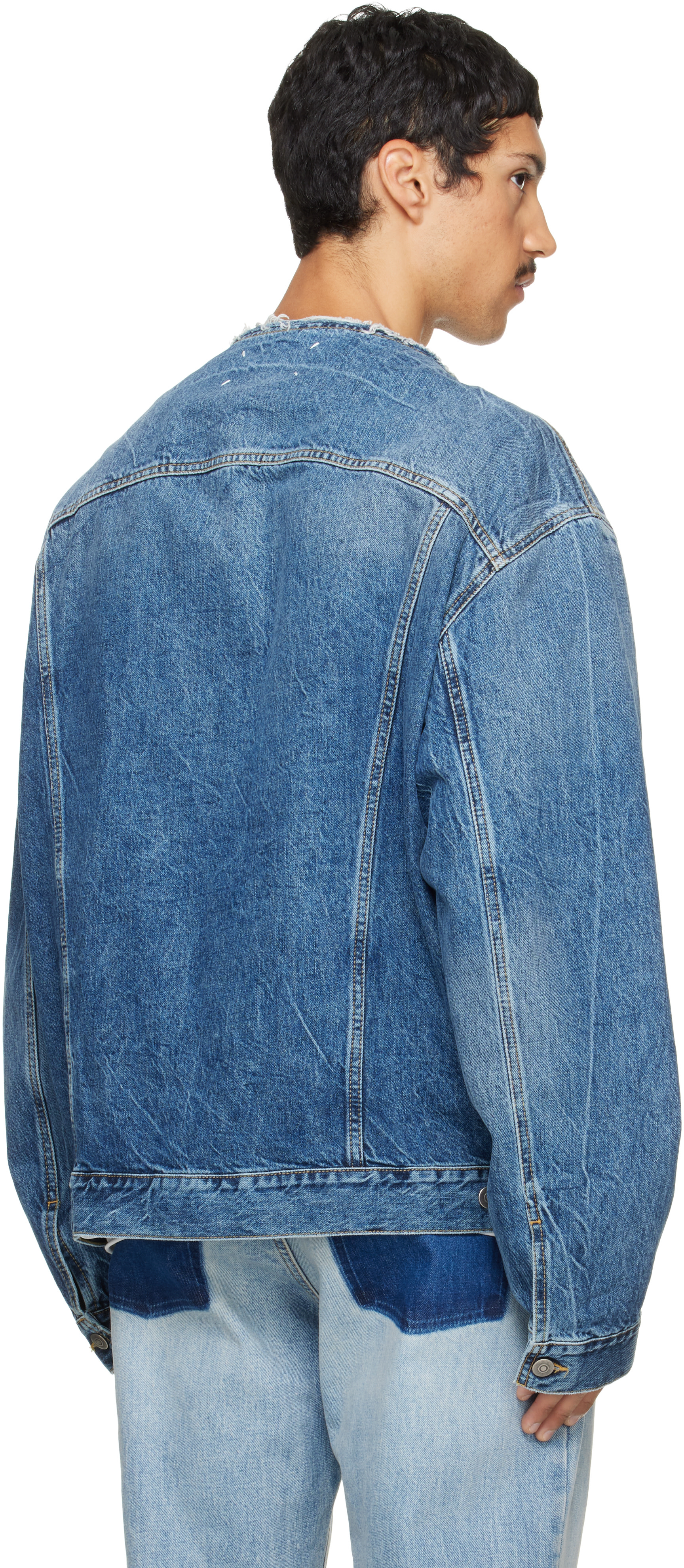 Maison Margiela - Blue Distressed Deep Open Denim Jacket