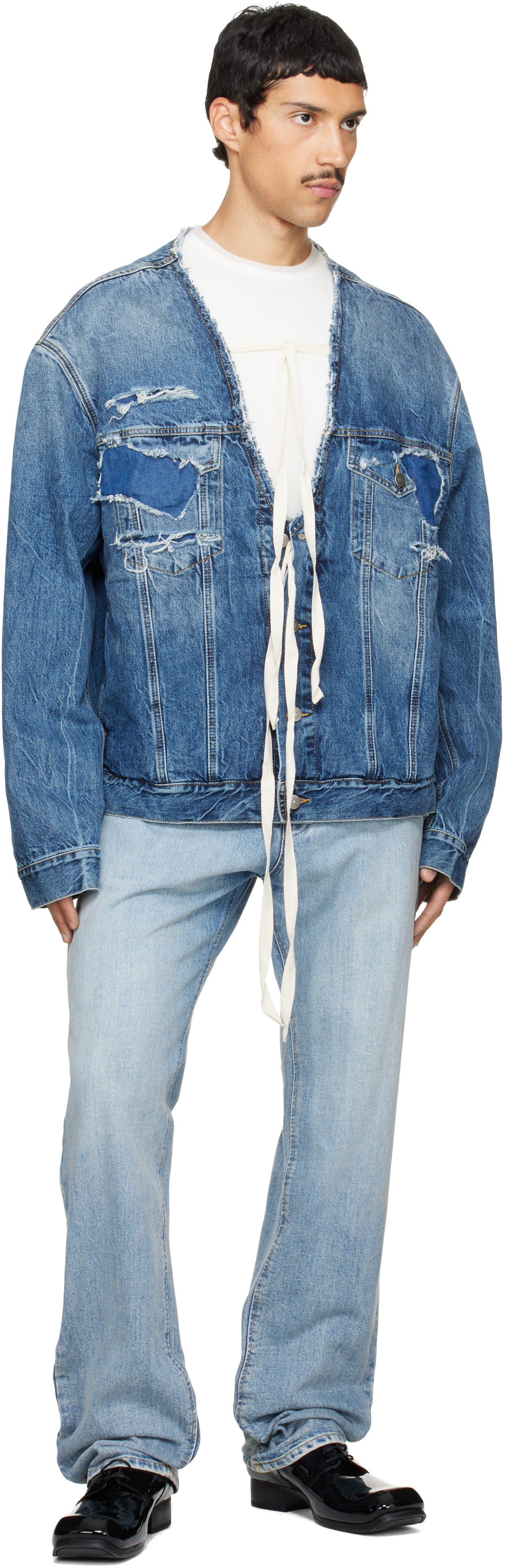Maison Margiela - Blue Distressed Deep Open Denim Jacket