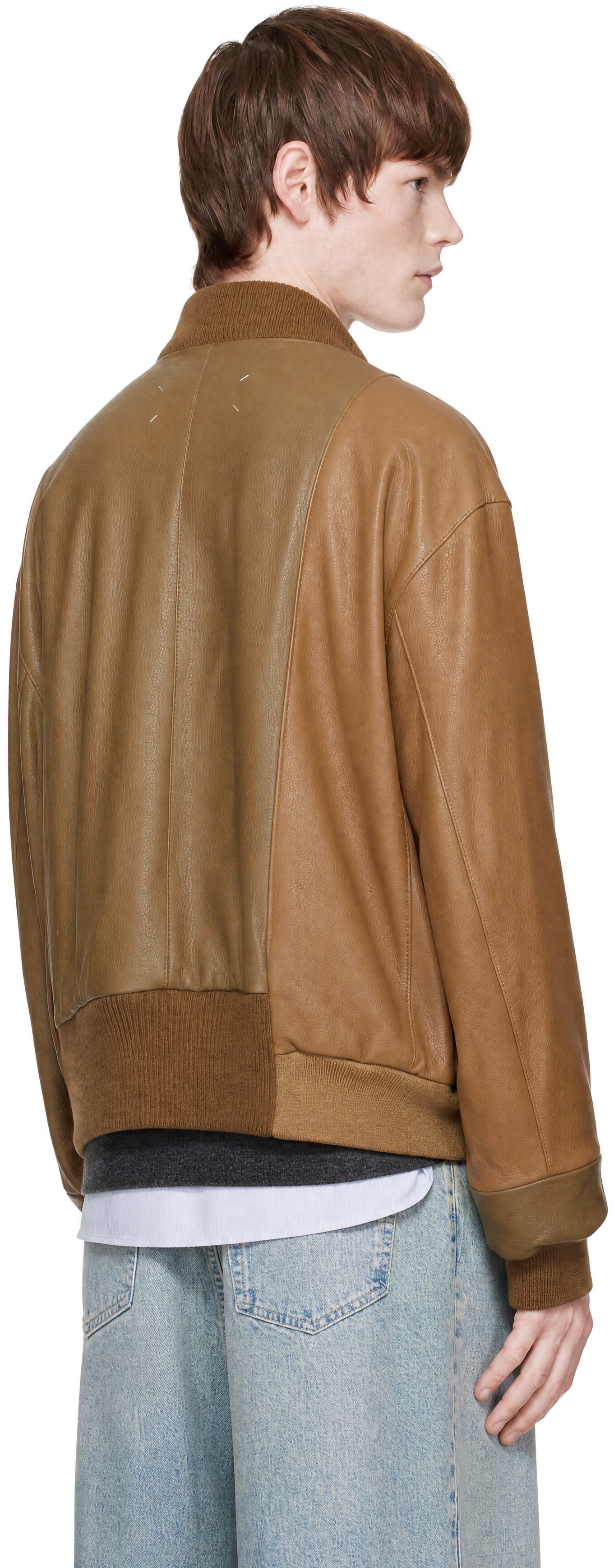 Maison Margiela - Tan Spliced Leather Bomber Jacket