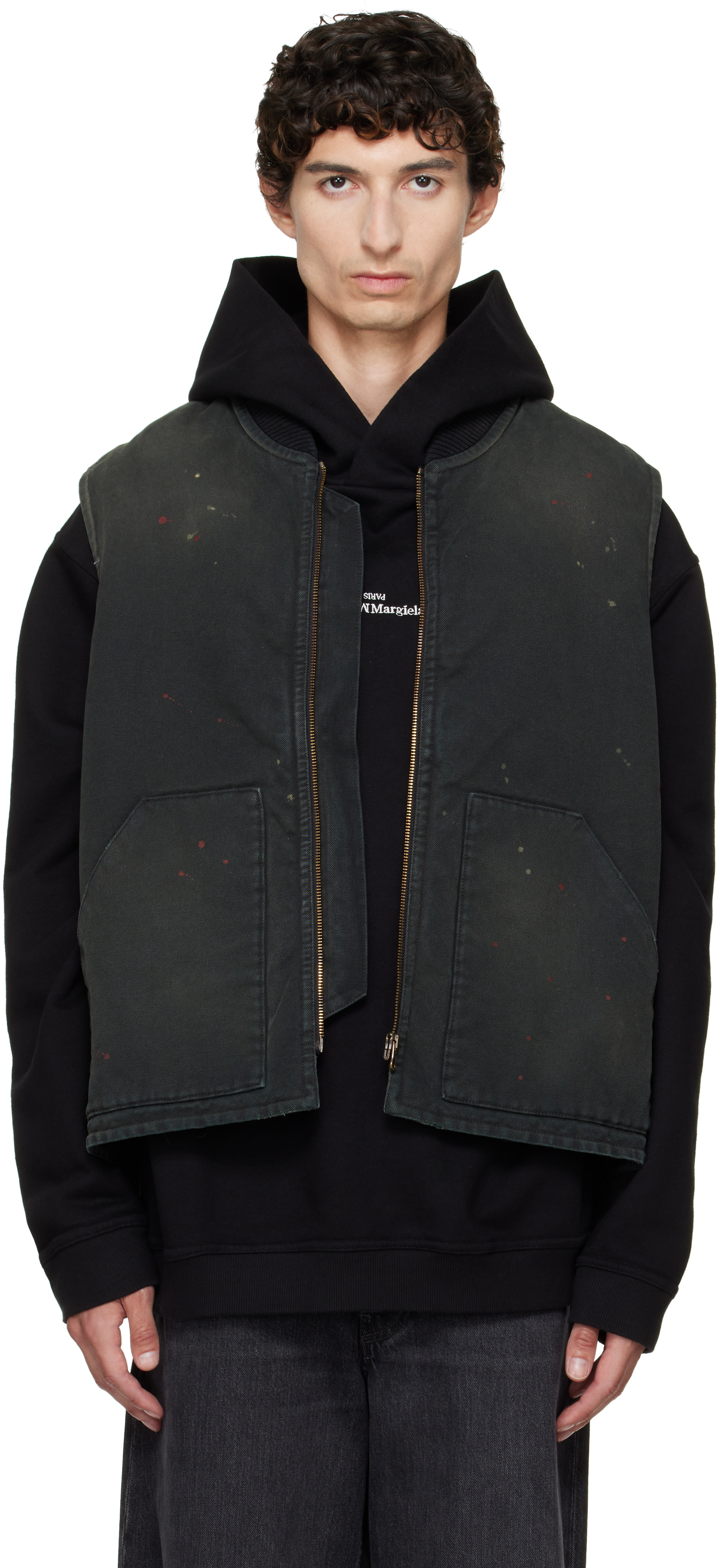 margielaマルジェラ 中綿キルティングベスト パデット　アーカイブ　レザー Maison Margiela: Black Workwear Vest | SSENSE