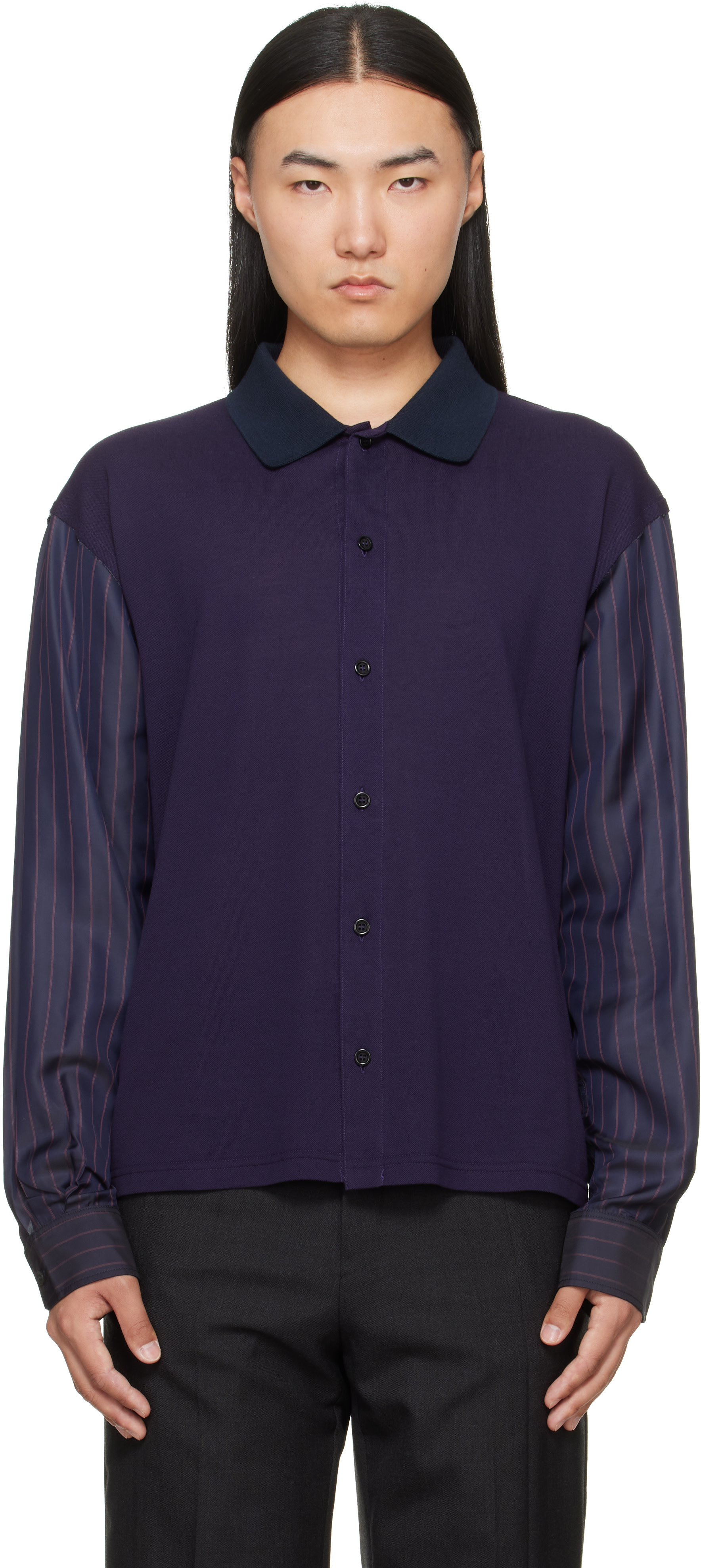 Maison Margiela: Purple Bimaterial Shirt | SSENSE