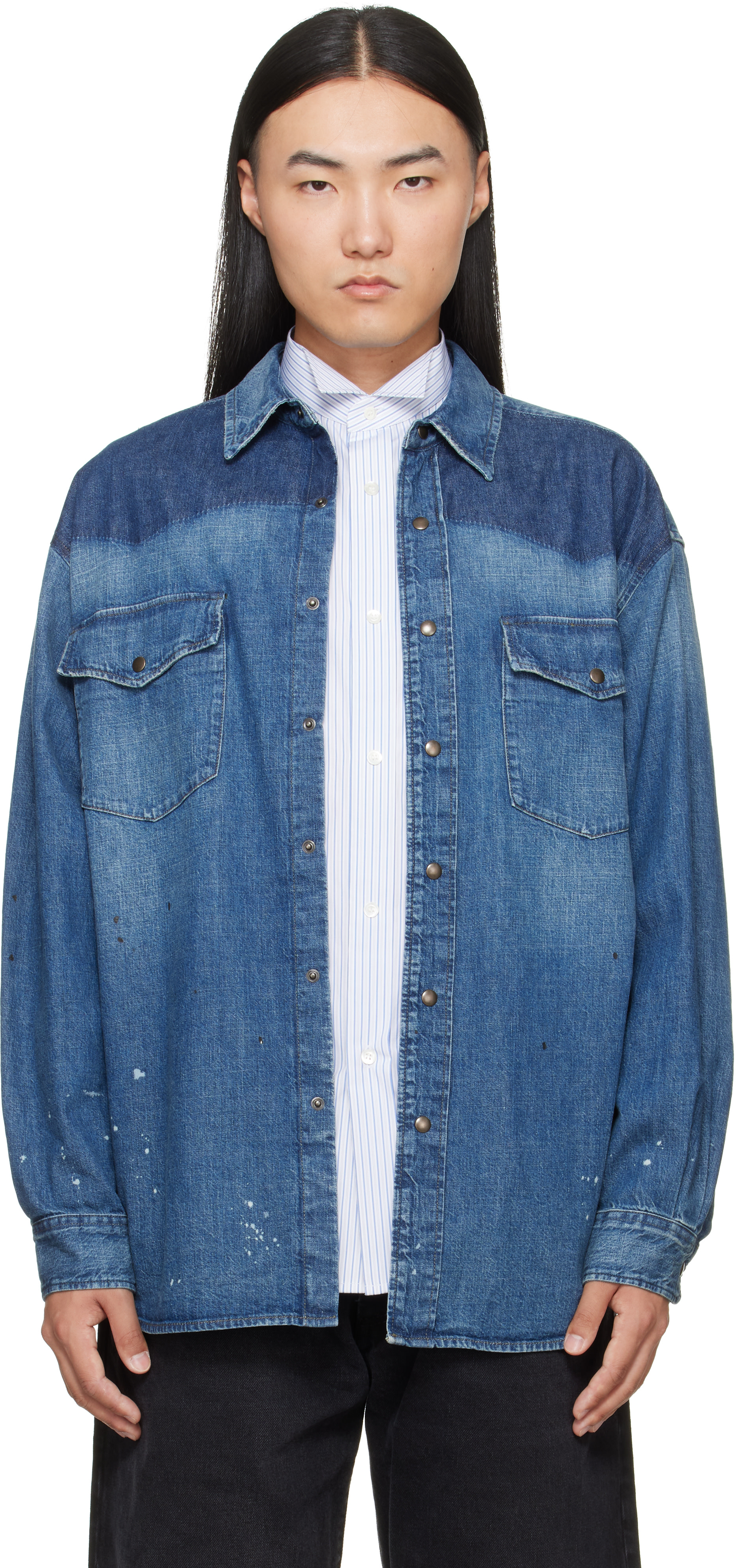 Maison Margiela: ブルー Bicolor デニムシャツ | SSENSE 日本