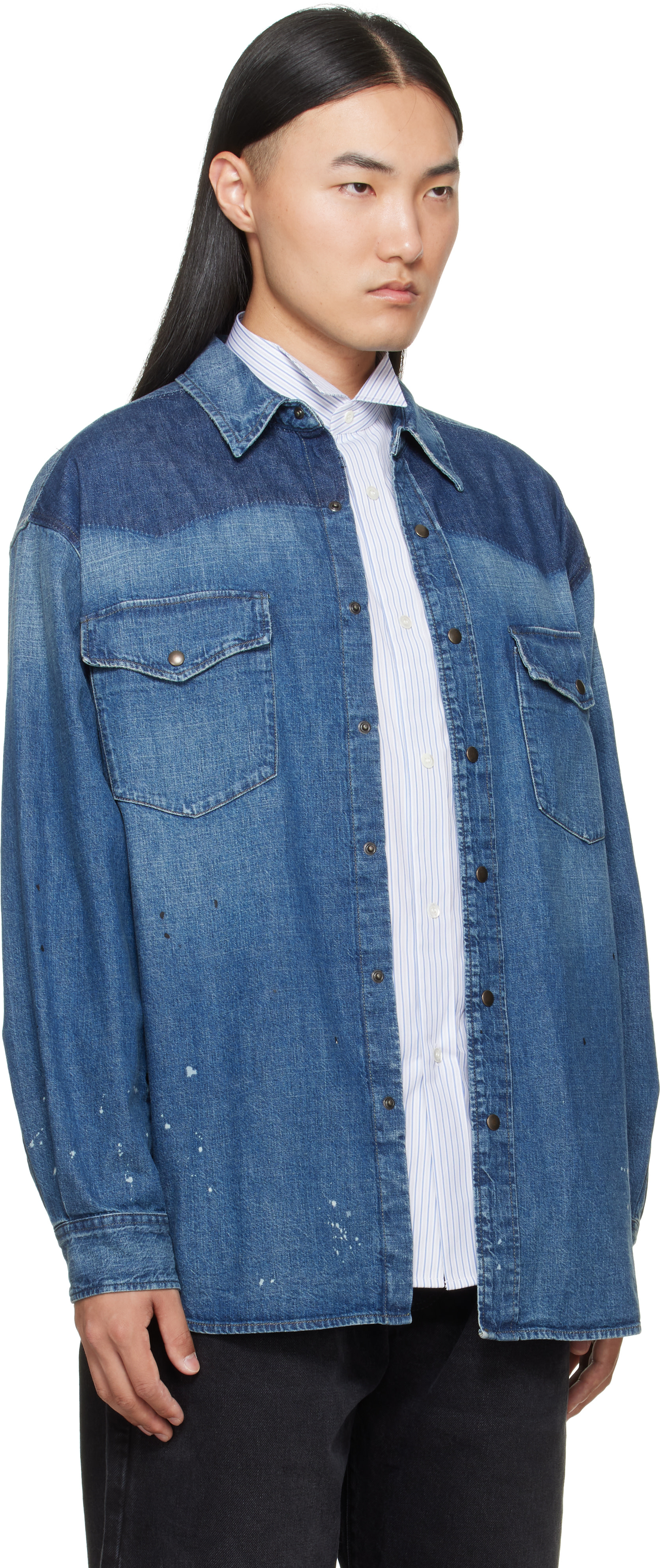 Maison Margiela: ブルー Bicolor デニムシャツ | SSENSE 日本