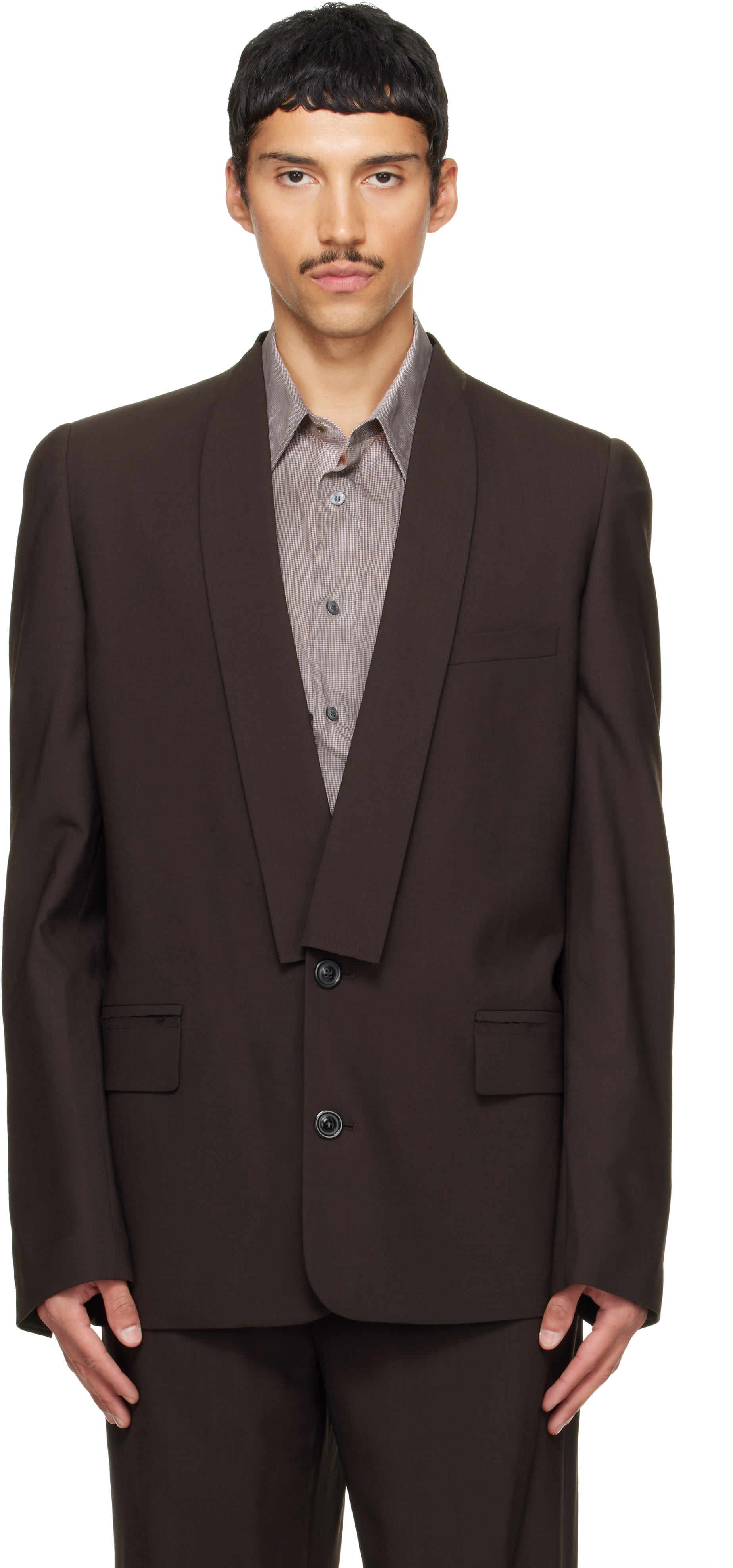 Maison Margiela - Brown Minimal Collar Wool Blazer
