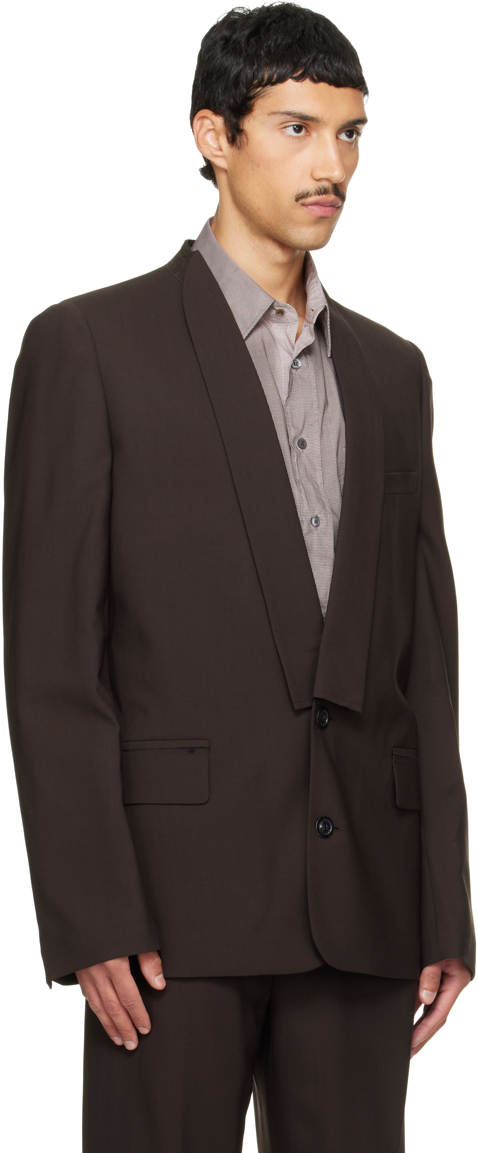 Maison Margiela - Brown Minimal Collar Wool Blazer