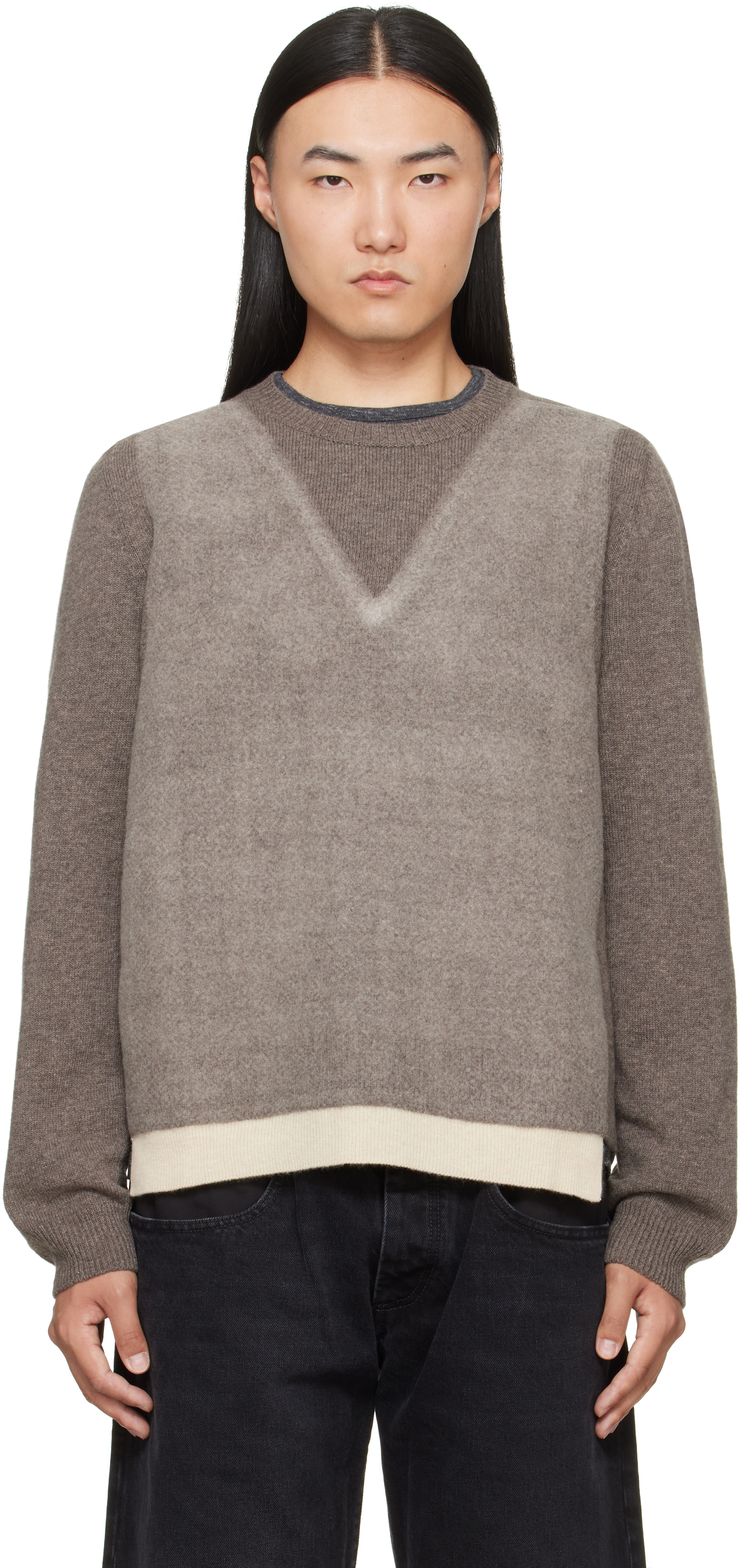 Maison Margiela: グレー Fused Knit ウール クルーネックセーター