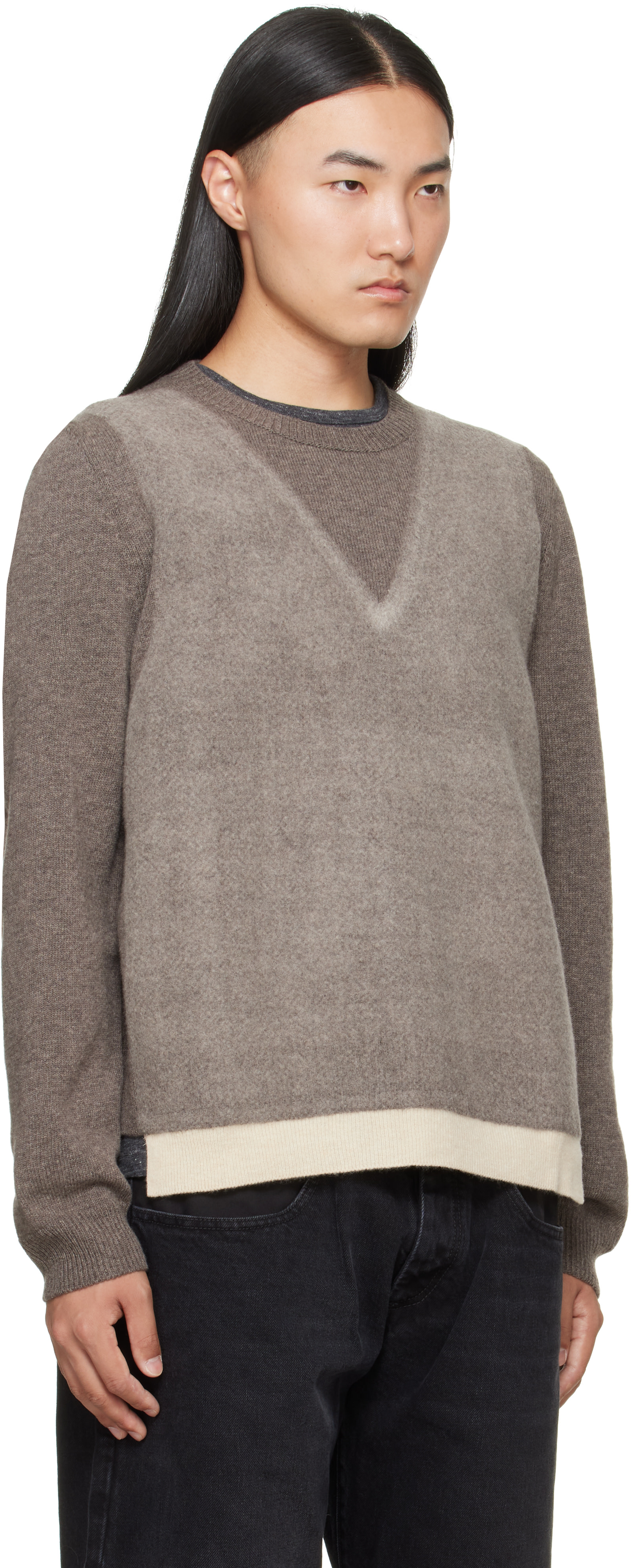 Maison Margiela: グレー Fused Knit ウール クルーネックセーター