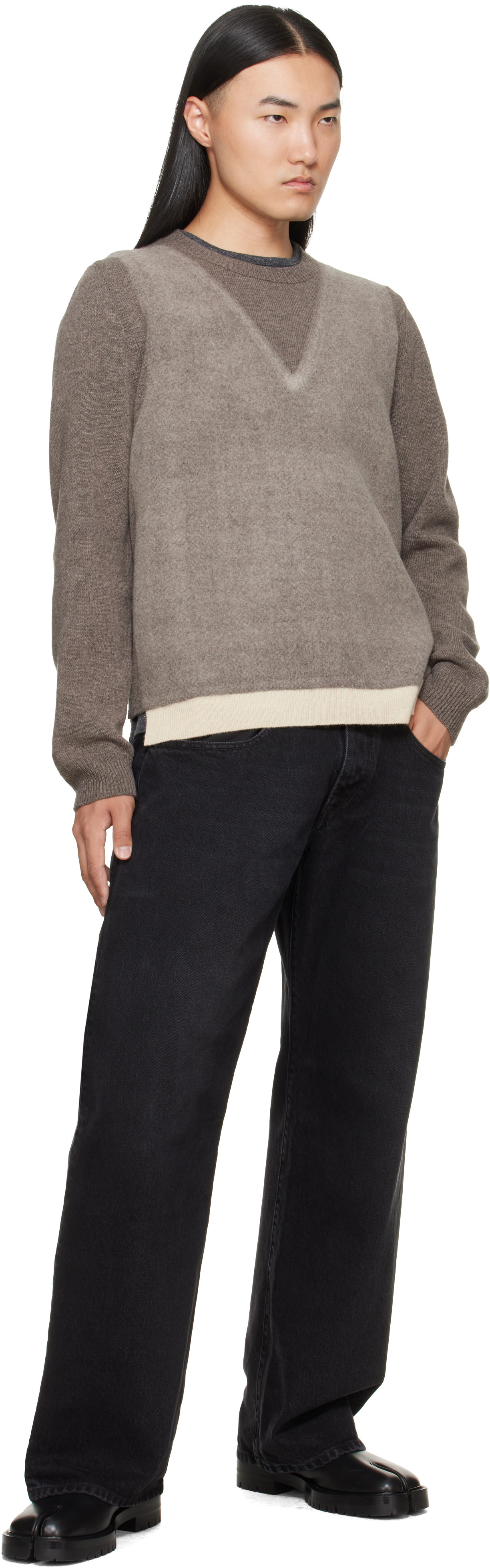 Maison Margiela クルーネックセーター Maison Margiela: グレー Fused Knit ウール クルーネックセーター