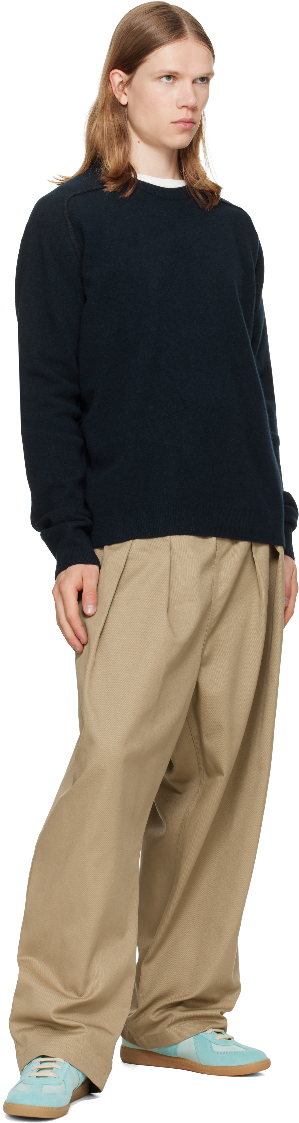 Maison Margiela - Navy Virgin Wool Crewneck Sweater