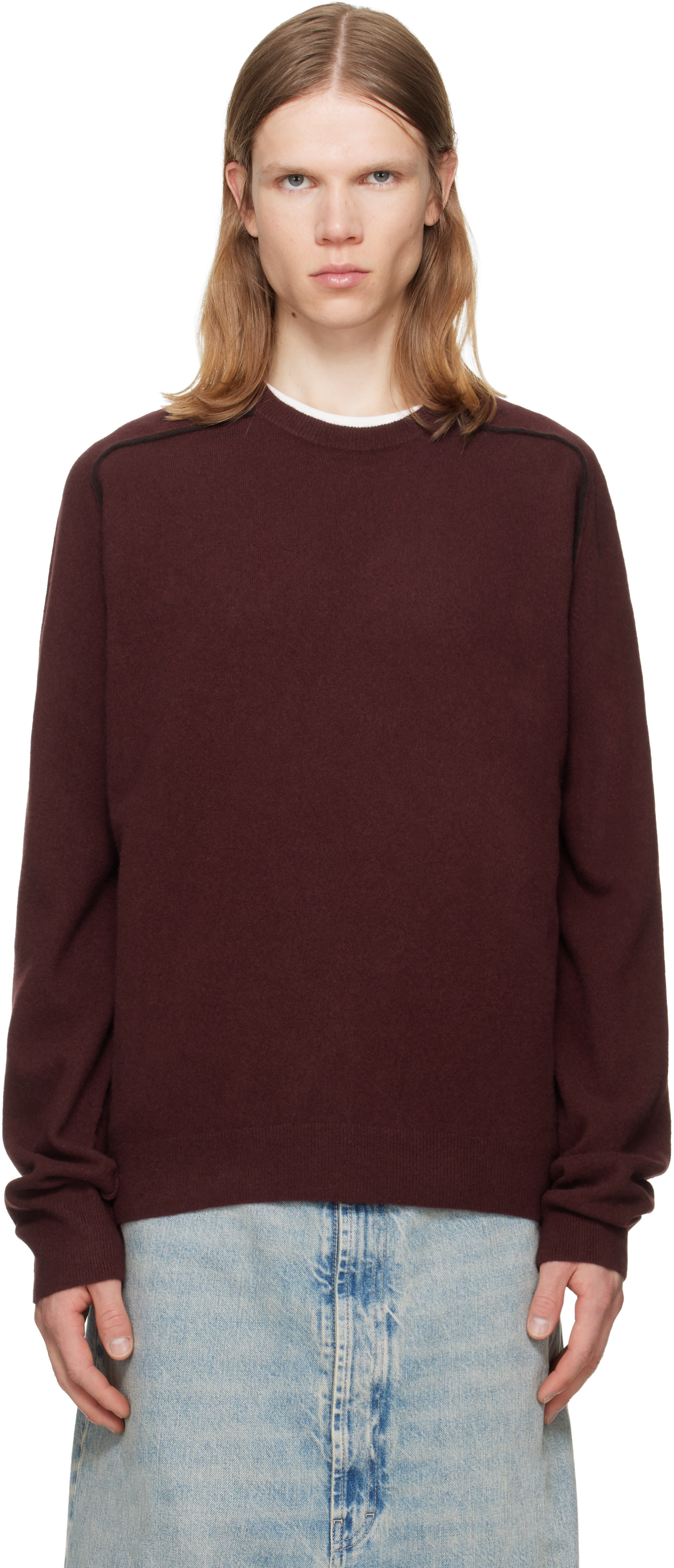 Maison Margiela: バーガンディ バージンウール クルーネックセーター