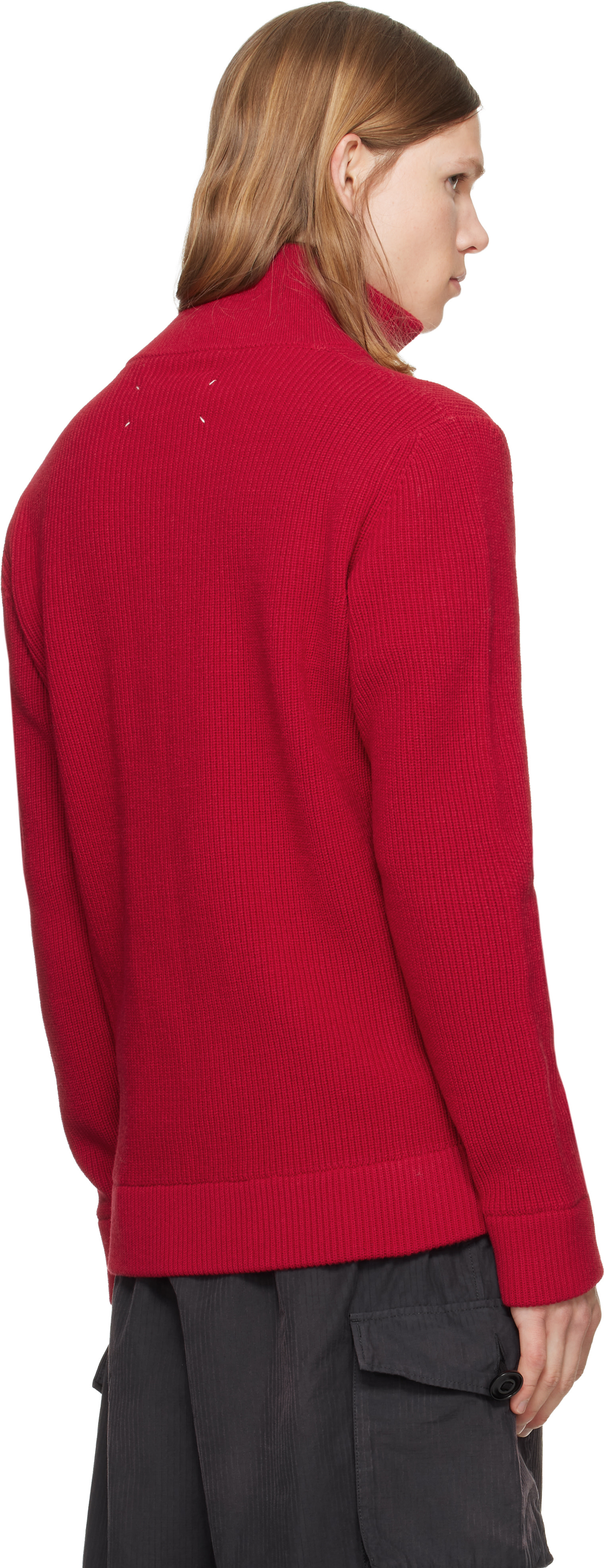 Maison Margiela: Red Knit Zip-Up Sweater | SSENSE