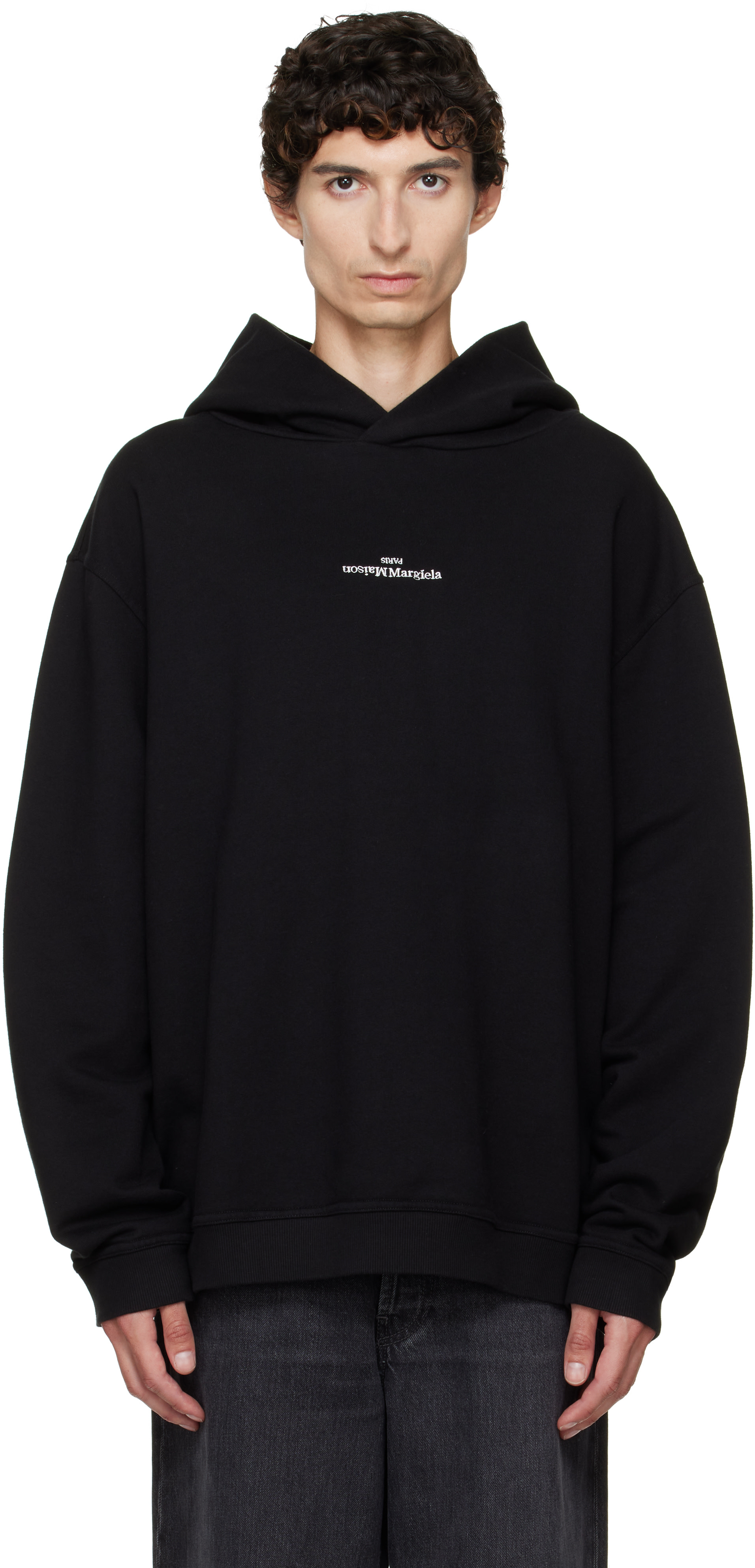 Maison Margiela - Pull à capuche noir à logo inversé