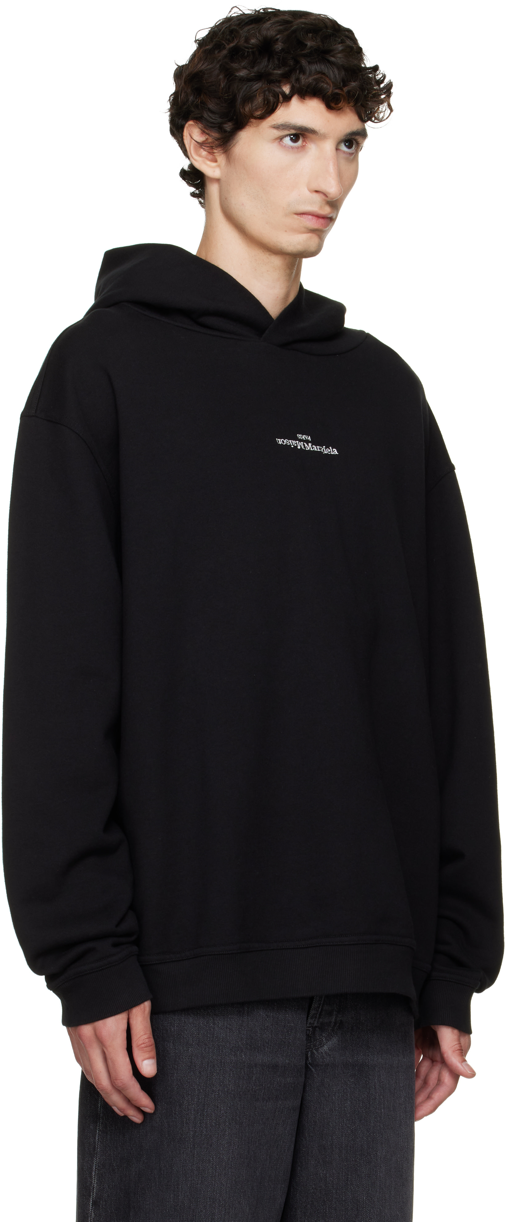 Maison Margiela - Pull à capuche noir à logo inversé