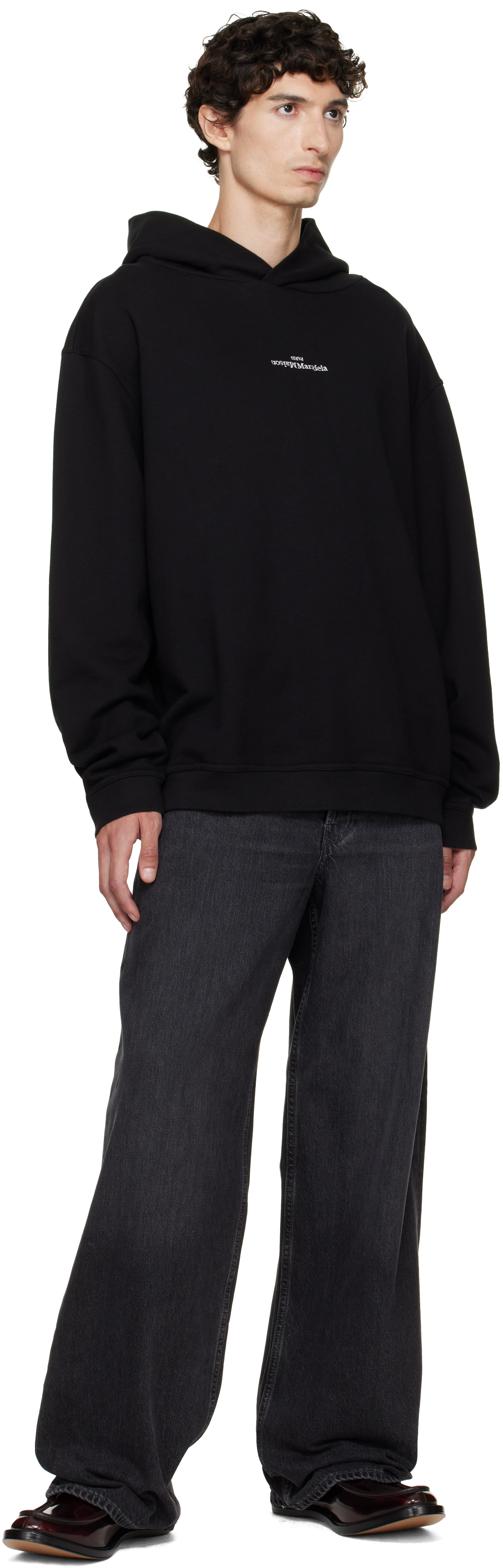 Maison Margiela - Pull à capuche noir à logo inversé