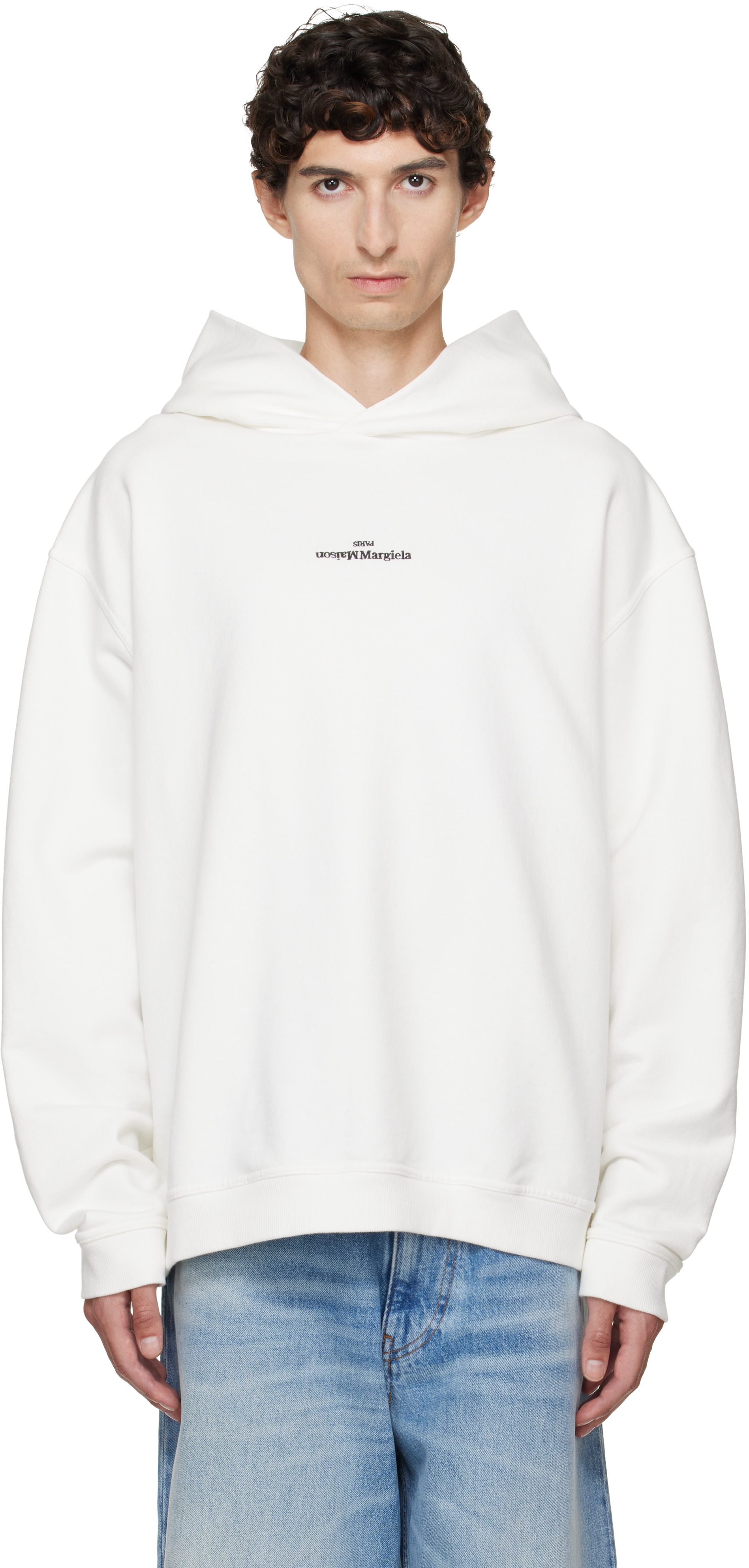 Maison Margiela - Pull à capuche blanc à logo inversé