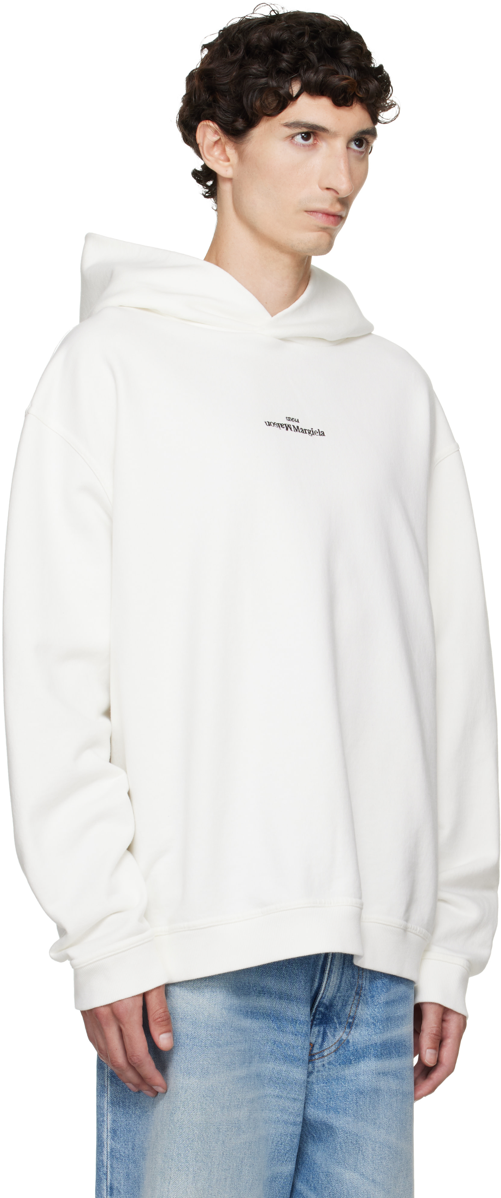 Maison Margiela - Pull à capuche blanc à logo inversé