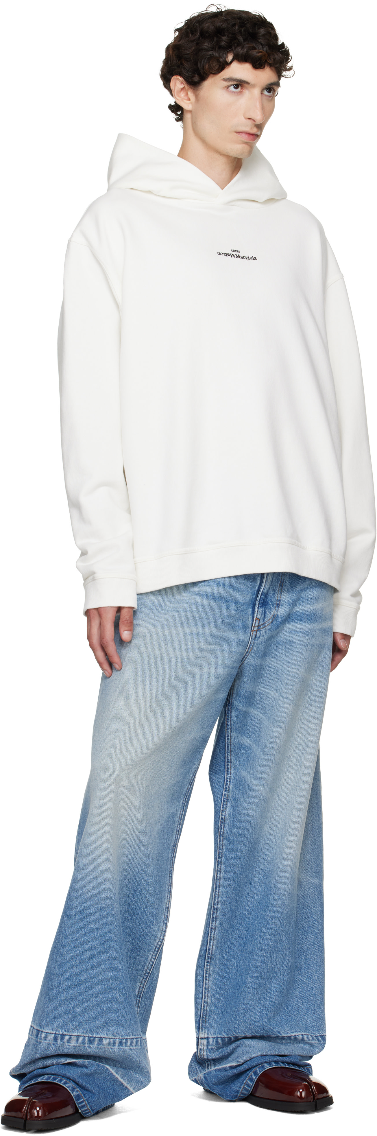 Maison Margiela - Pull à capuche blanc à logo inversé