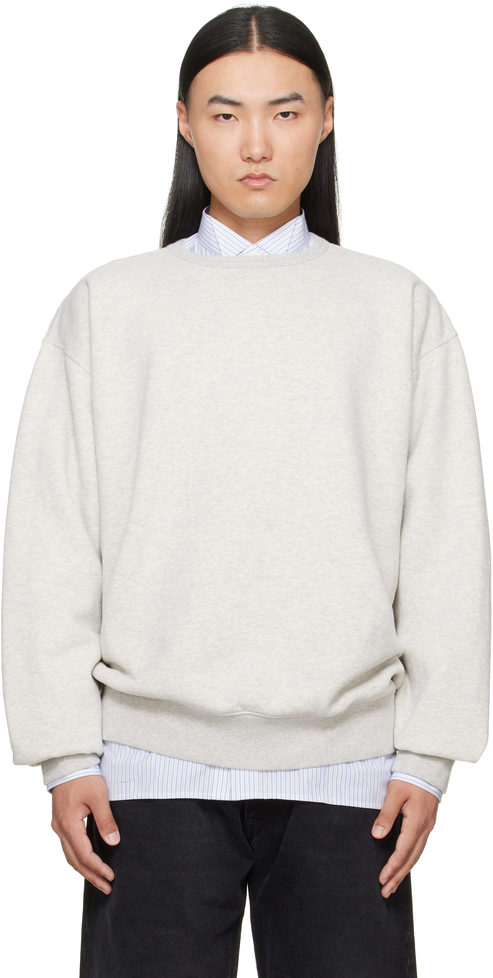 Maison Margiela - Pull molletonné gris à ornement blanc cousu