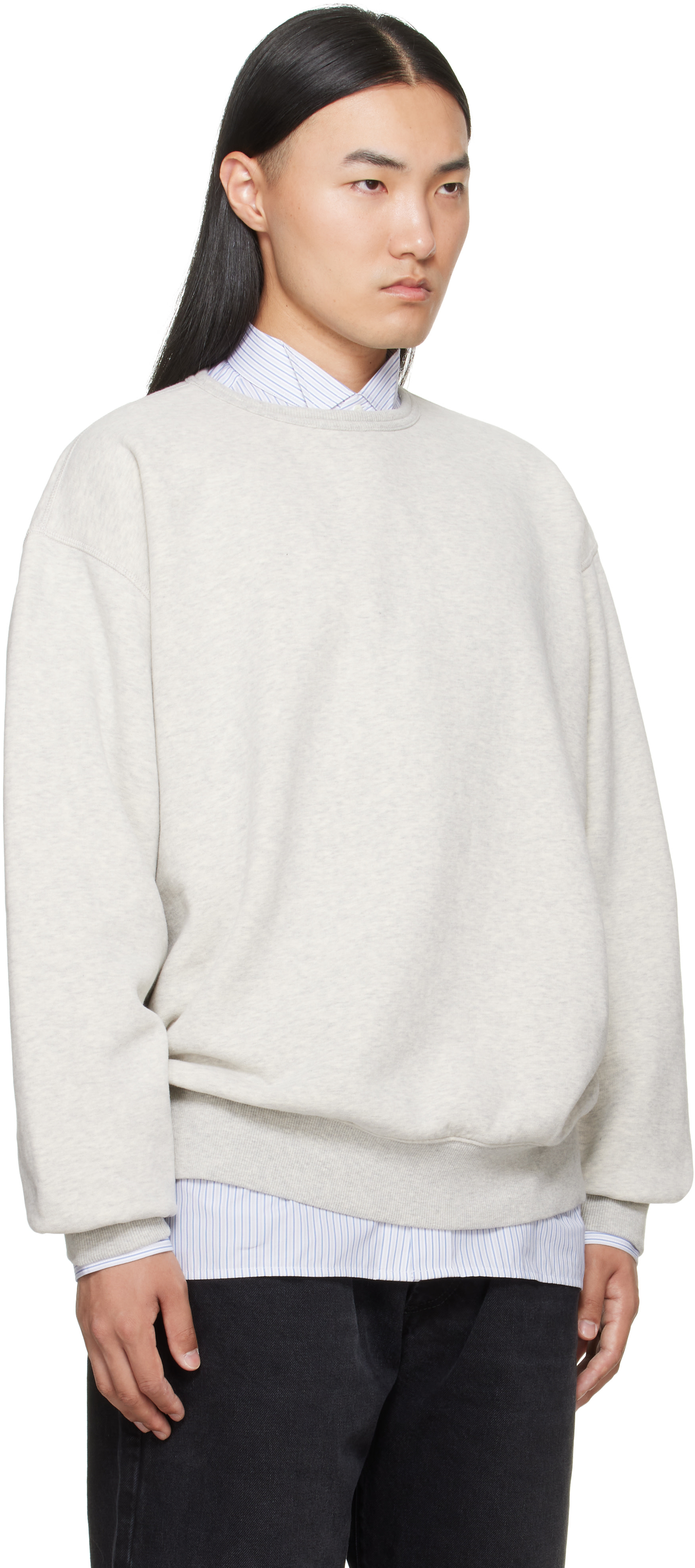 Maison Margiela - Pull molletonné gris à ornement blanc cousu