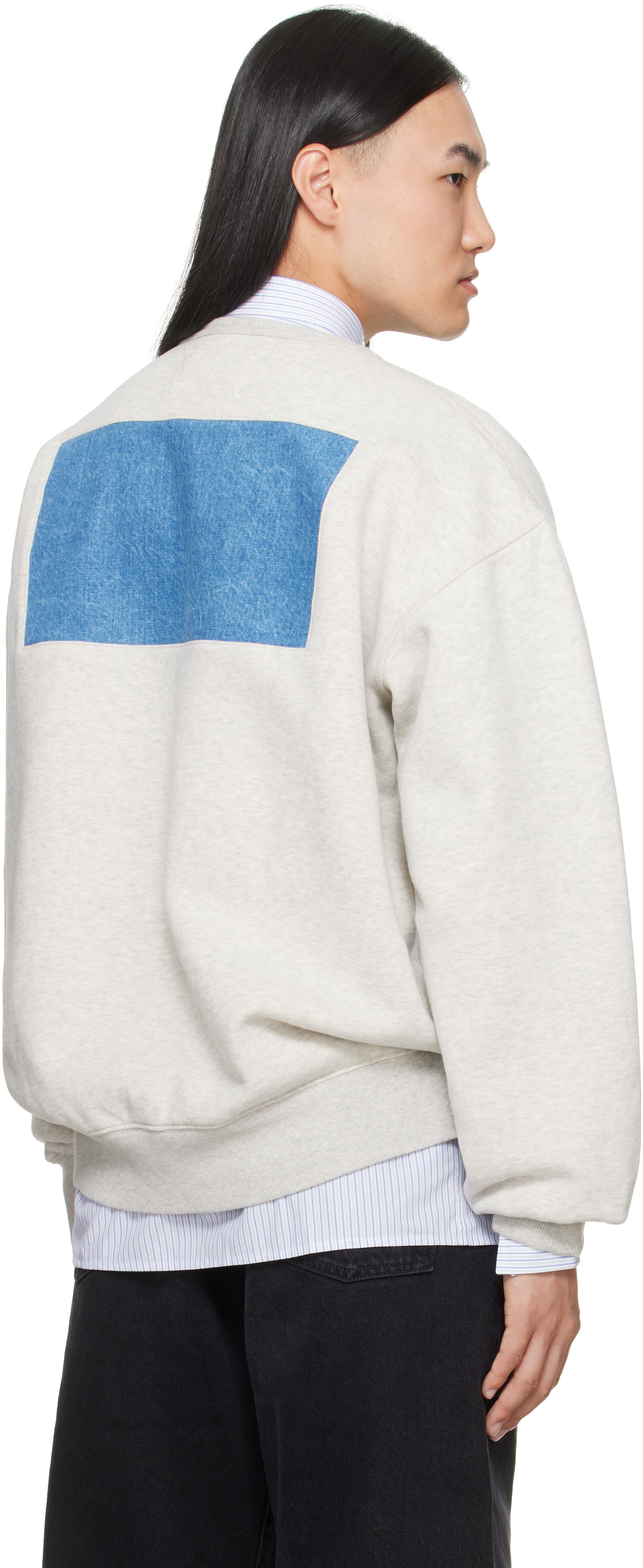 Maison Margiela - Pull molletonné gris à ornement blanc cousu