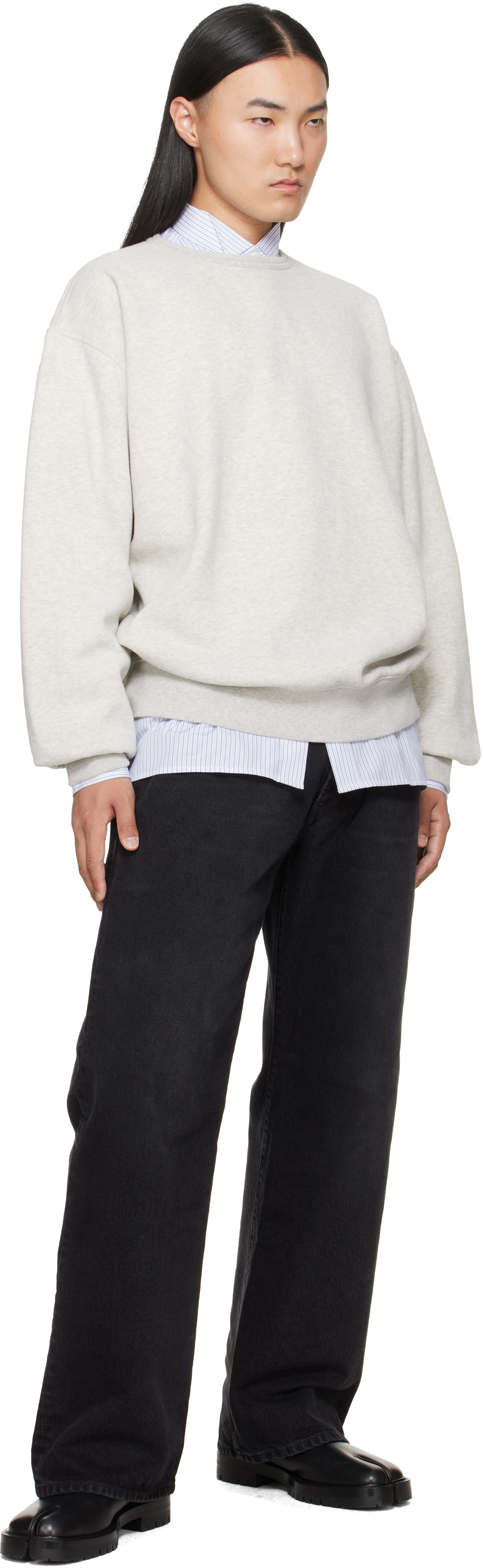 Maison Margiela - Pull molletonné gris à ornement blanc cousu