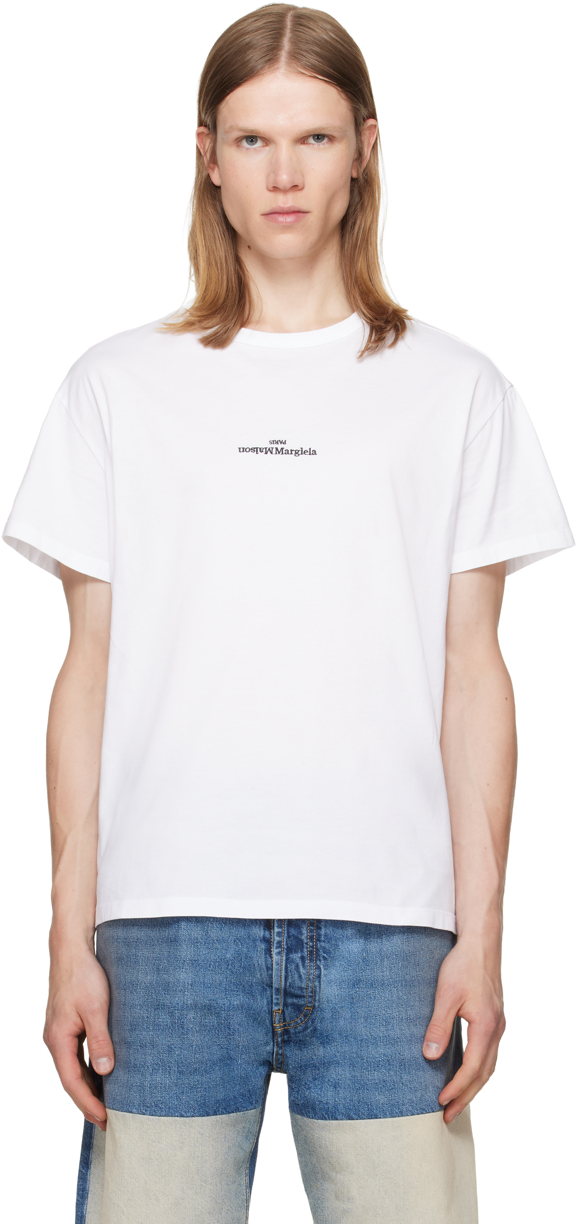 Maison Margiela: White Distorted Logo T-shirt | SSENSE