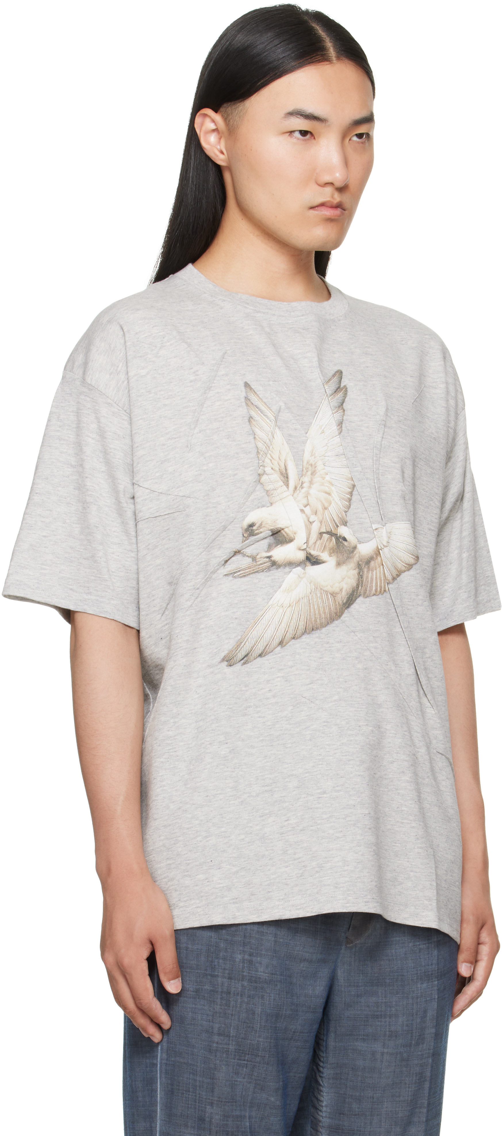 Maison Margiela Tシャツ グレー Maison Margiela: Gray Creased Bird T-shirt | SSENSE