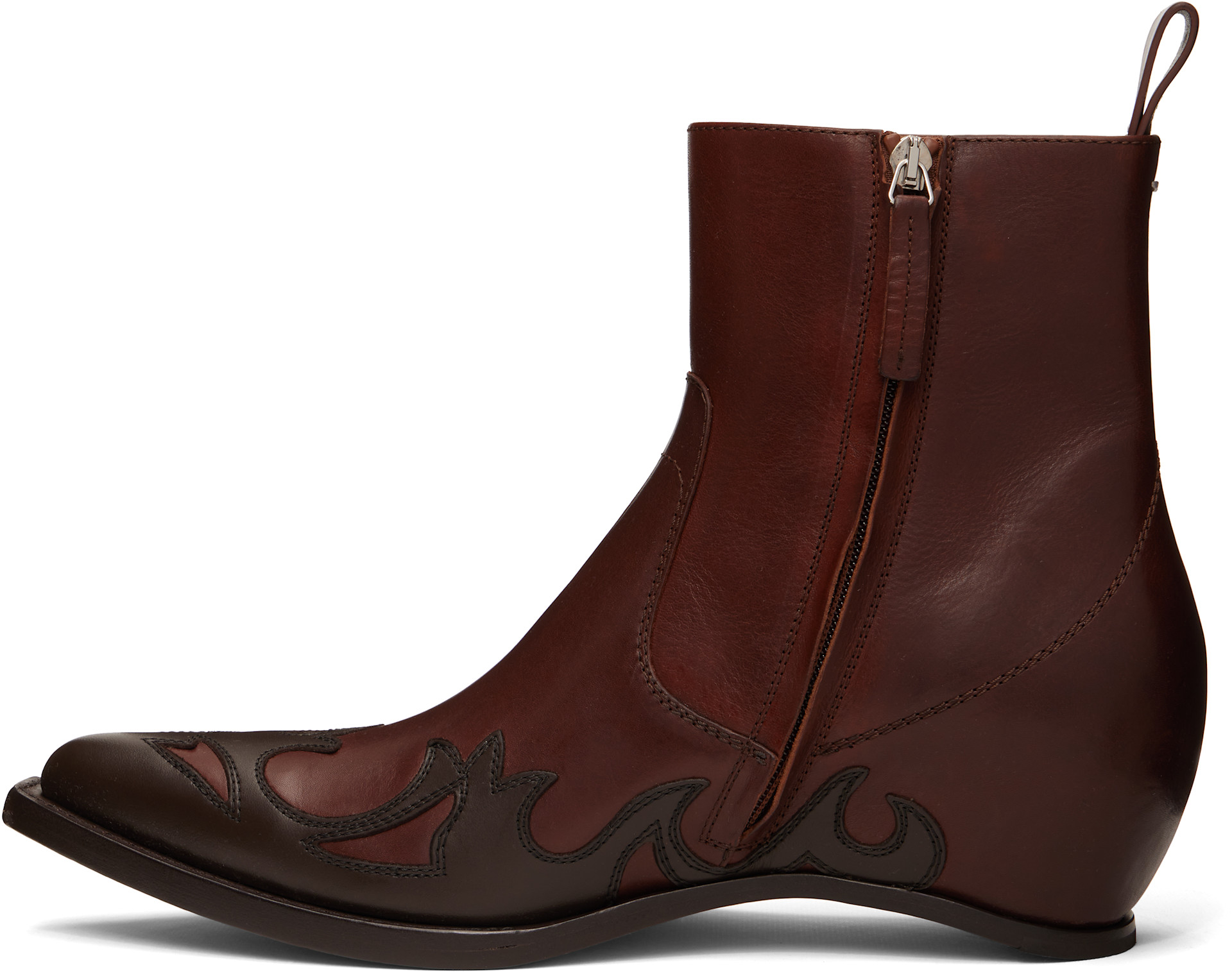 Maison Margiela: Brown Heel-Less Western Flame Boots | SSENSE Canada
