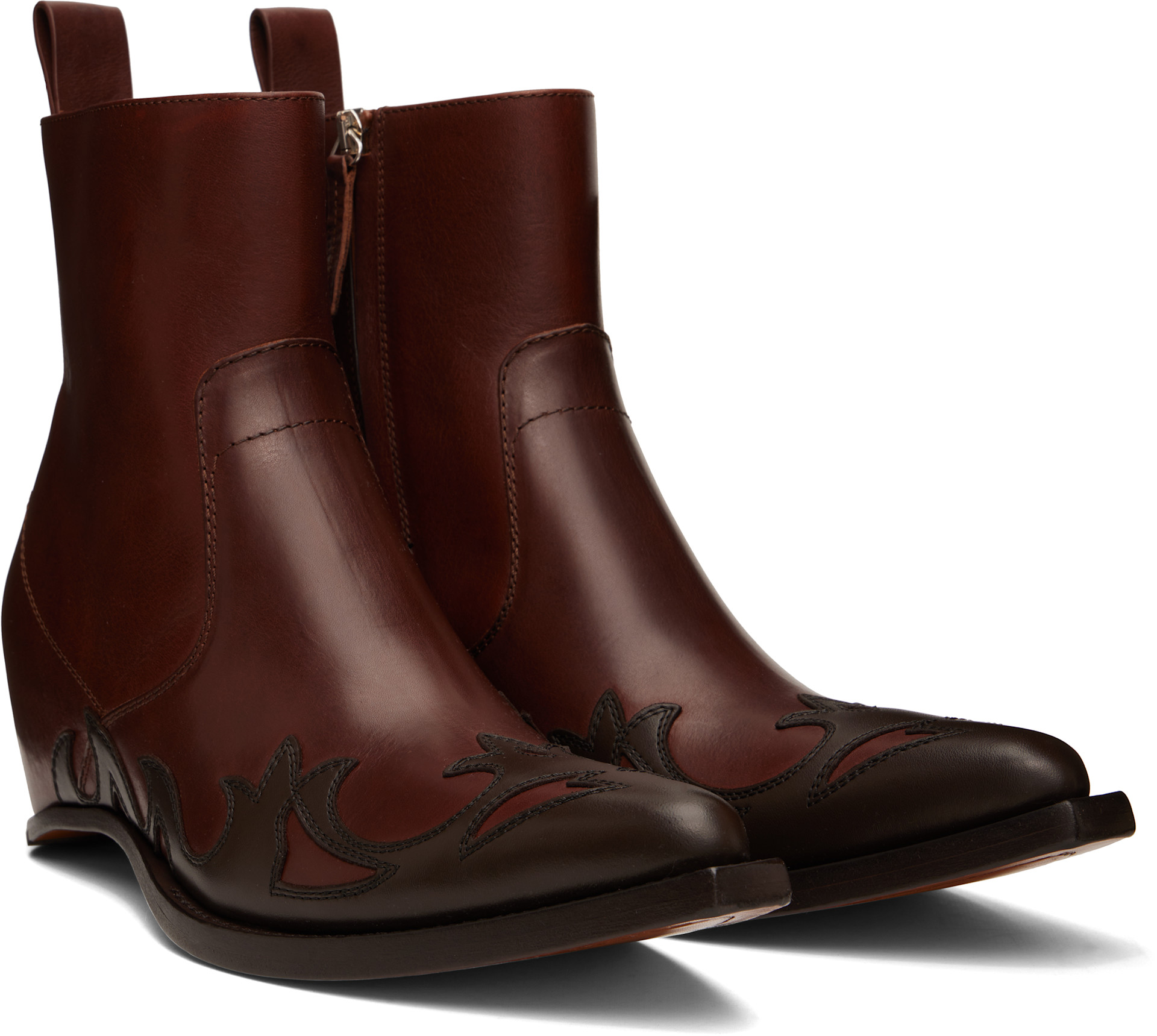 Maison Margiela: Brown Heel-Less Western Flame Boots | SSENSE