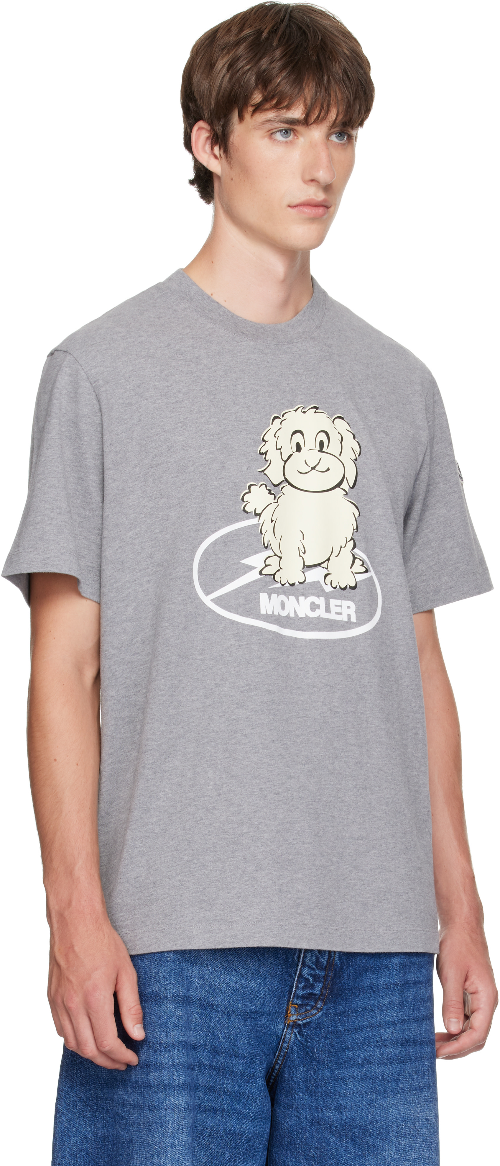 Moncler Genius: Moncler x Fragment Gray Dog Print T-shirt | SSENSE
