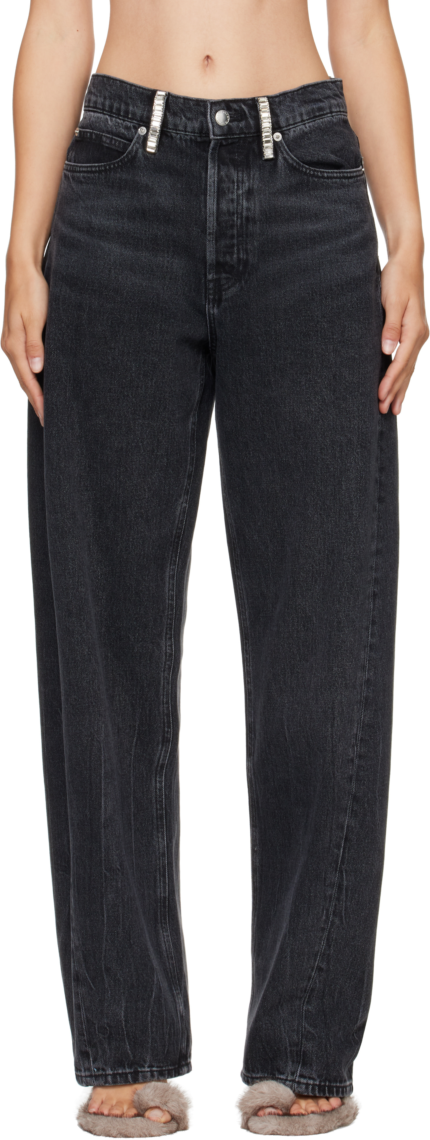 Alexander Wang: Black Crystal Hotfix Belt Loop Mid-Rise Relaxed