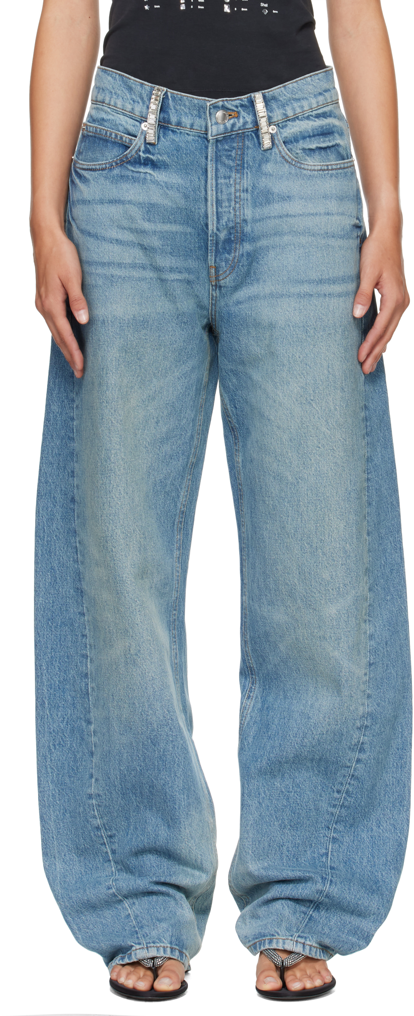 Alexander Wang: Blue Crystal Hotfix Belt Loop Mid-Rise Relaxed