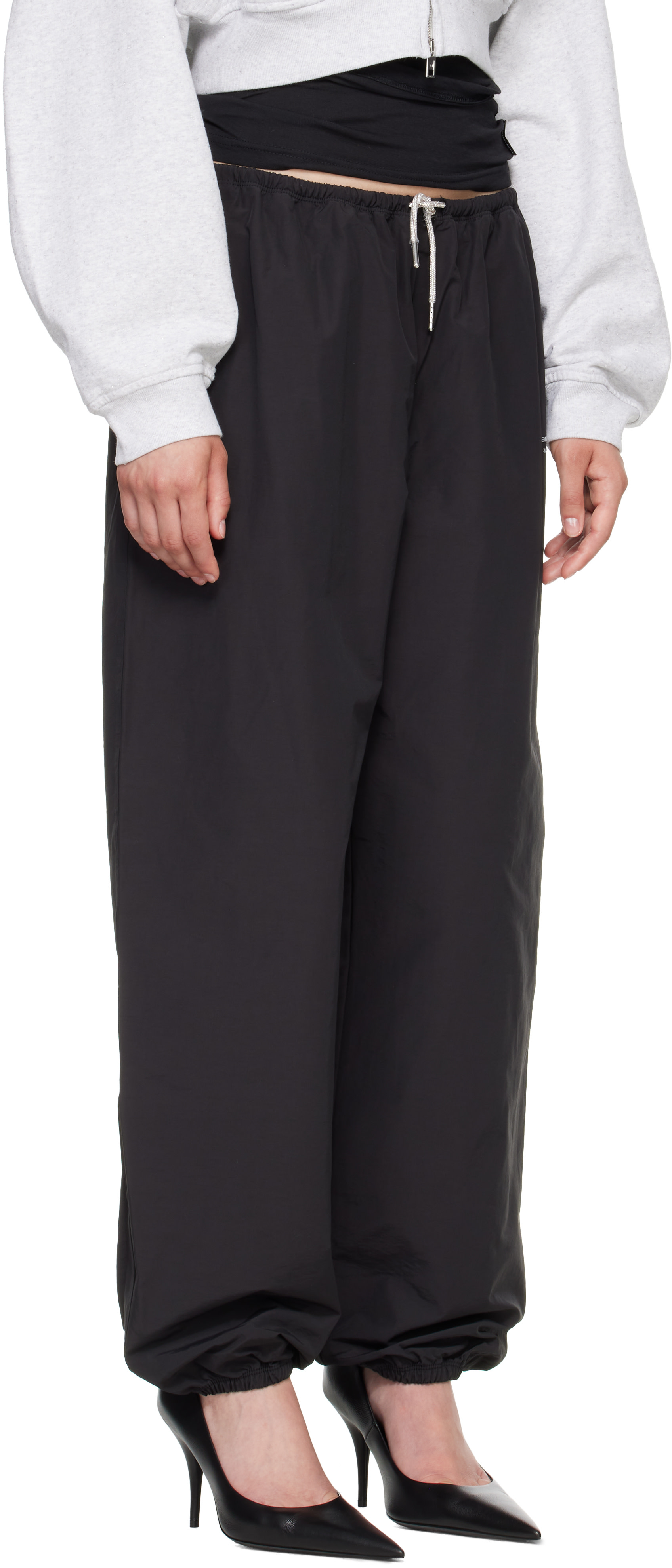 【限定セール】 Alexander wang トラックパンツ Alexander Wang: ブラック Rhinestone Drawcord ミッドライズ トラック