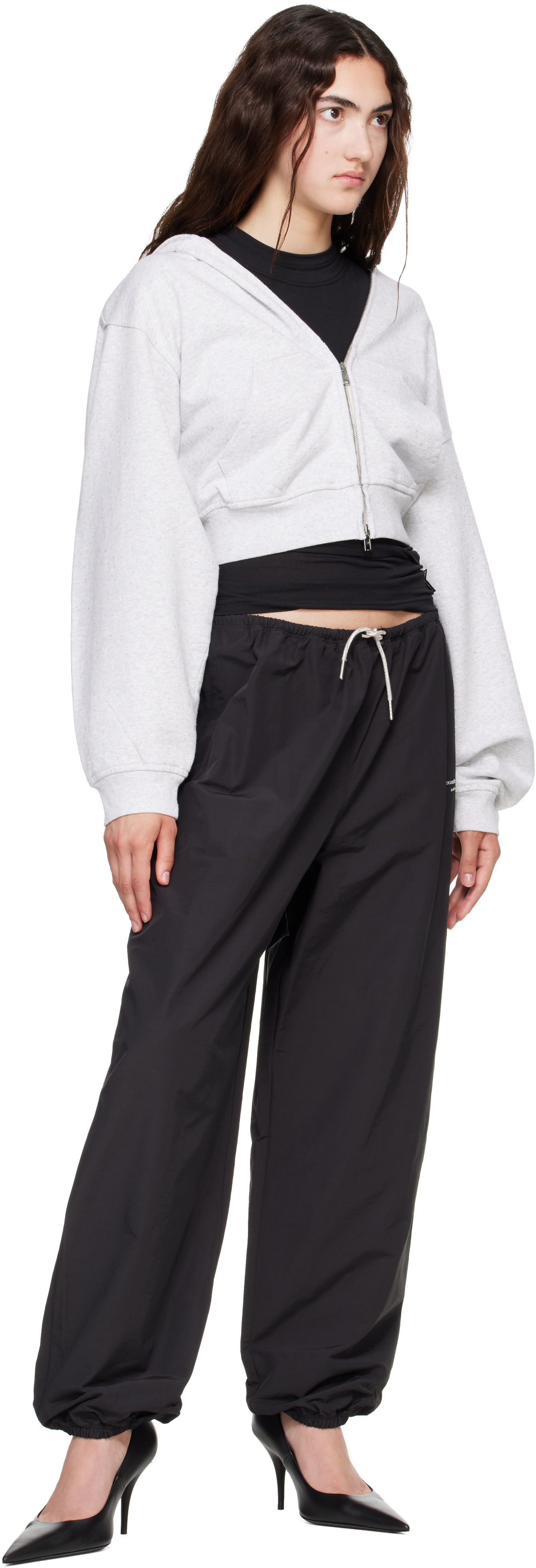 Alexander Wang: ブラック Rhinestone Drawcord ミッドライズ トラック