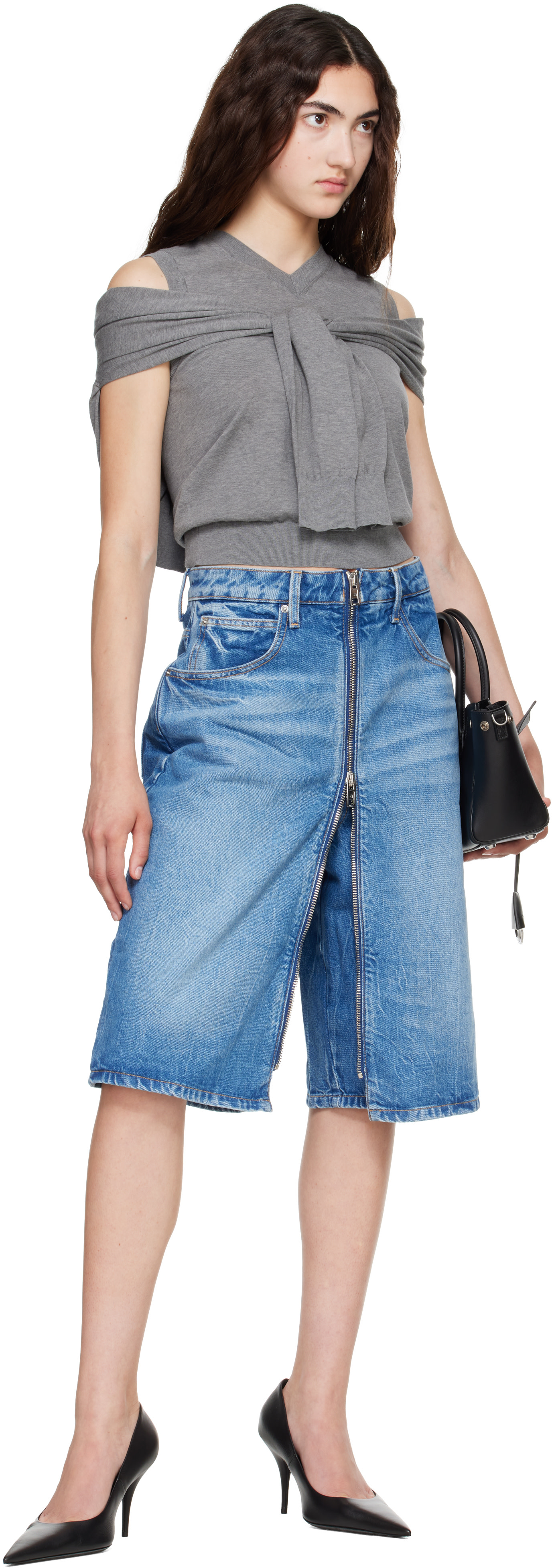Alexander Wang: ブルー Zip Front ミディアムスコート | SSENSE 日本