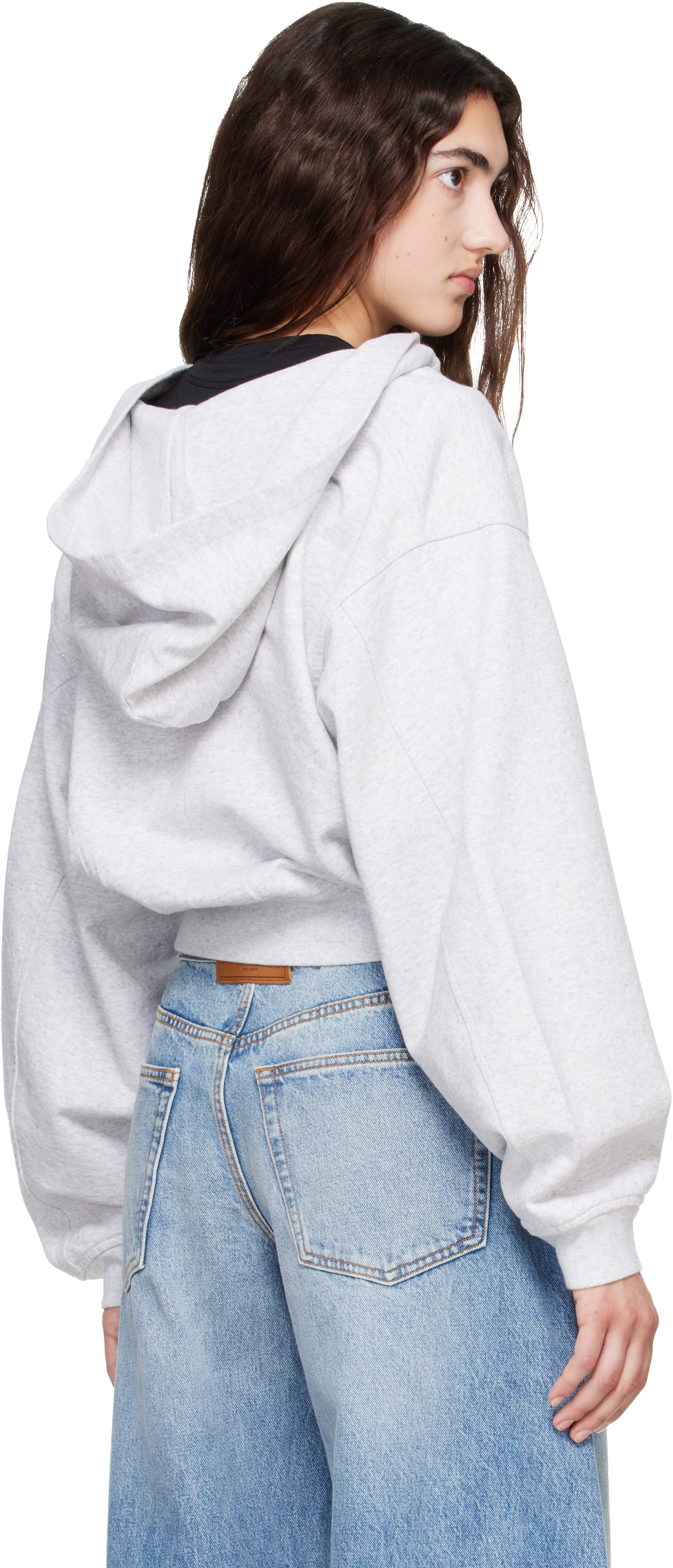 Alexander Wang - Pull à capuche ajusté gris à cristaux et à glissière